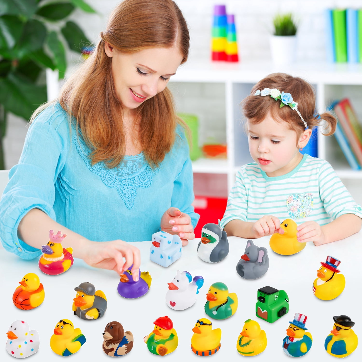 Rirool Assorted Rubber Ducks for Kids Bath Toys, Floating Mini Duckies for Party Favors (Multicolor, 20 Pack) w8gg3