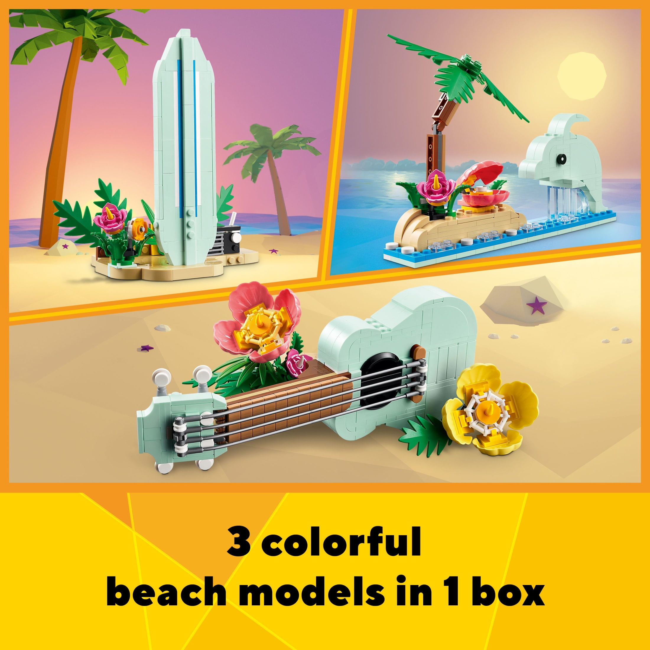 LEGO Creator 3-in-1 Tropical Ukulele Building Set, Beach-Themed Creative Construction Toy for Kids (Multicolor, 387 Pieces) ykvie