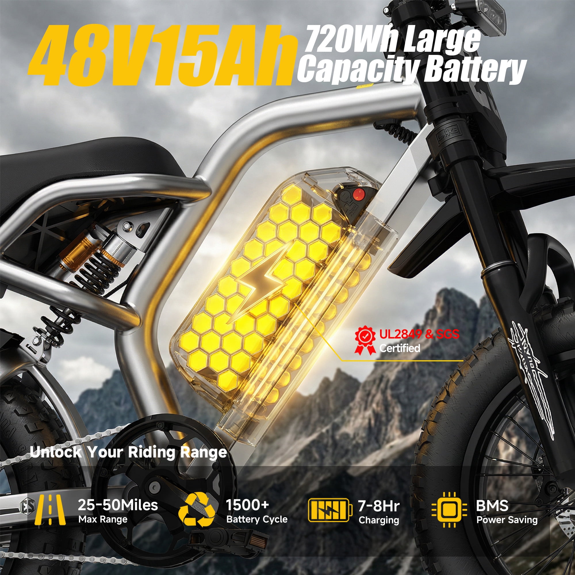 HiKeep Electric Mountain Bike, 750W Motor 25MPH E-Bike with 48V 15Ah Battery (Brown, 16 in Fat Tire) sqpdp