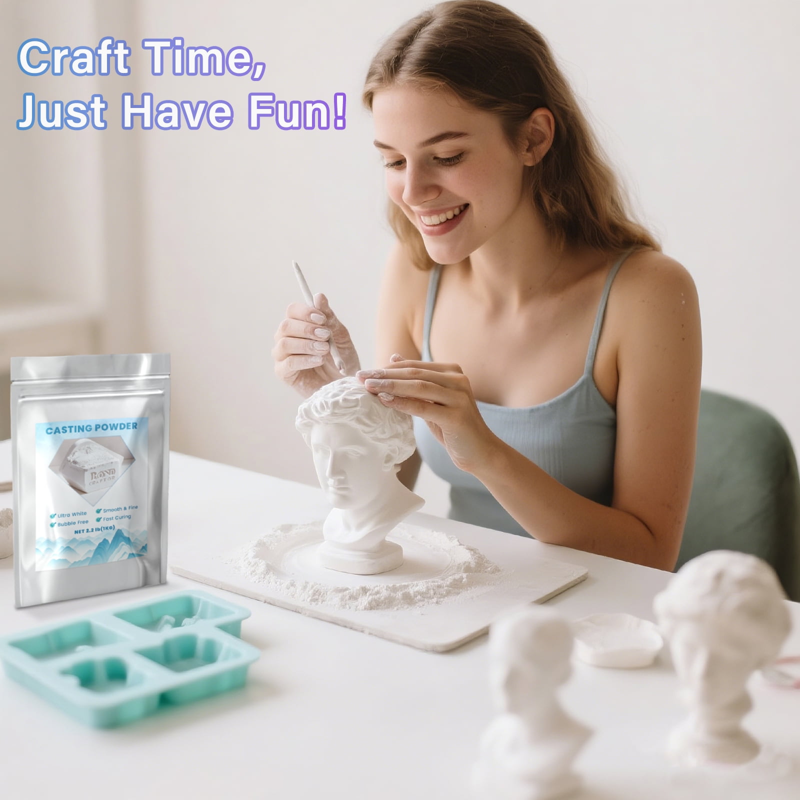 Bond Craftor Casting Powder Kit for DIY Molds and Crafts, Fast Curing, Smooth Matte Finish (White, 2.2 lb) k5uur