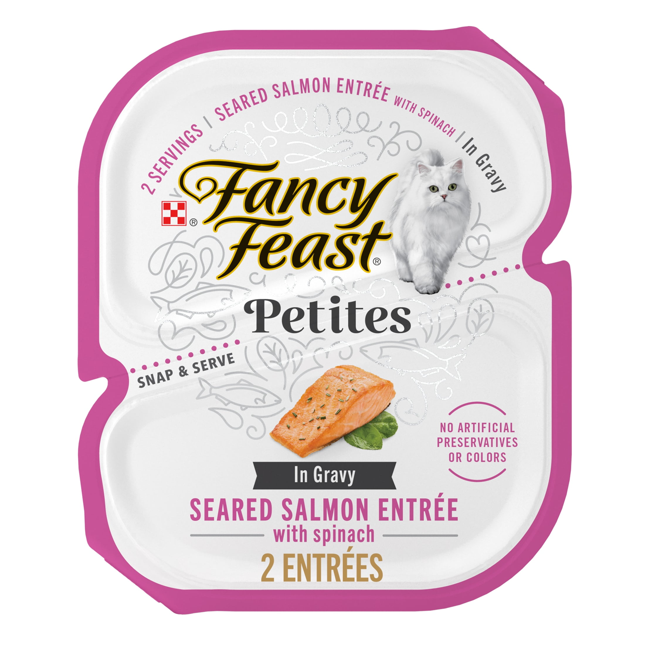 Fancy Feast Petites Seared Salmon Entree with Spinach Wet Cat Food (12 Pack, 2.8 oz) anumx
