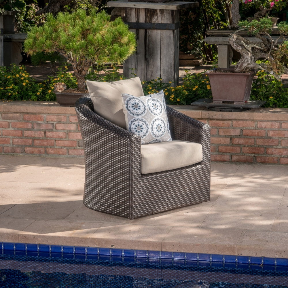 Generic Outdoor Swivel Wicker Chair with Aluminum Frame (Brown, 1-Pack) cpjz3