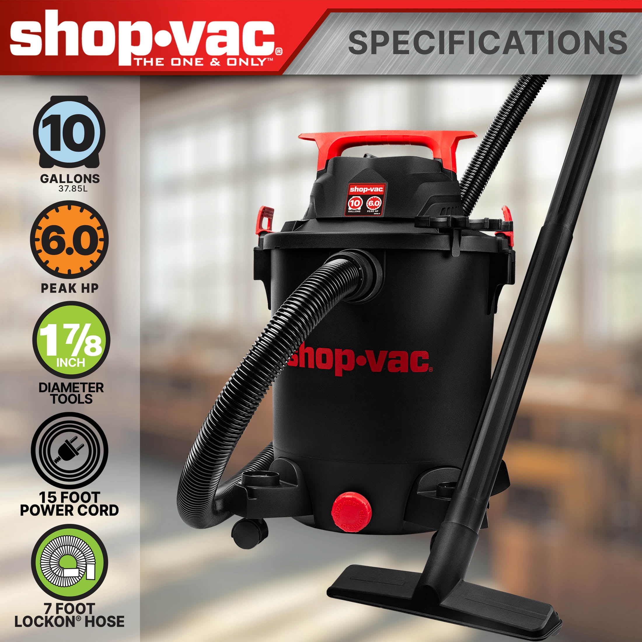 Shop-Vac Wet Dry Vacuum Cleaner with 10 Gallon Capacity and 6.0 Peak HP Motor (Black, 10 Gallon) hr5rp