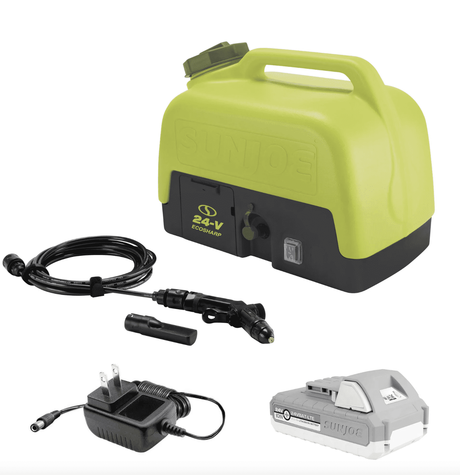 Sun Joe 24V ION+ Cordless Portable Spray Washer Kit with 2.0Ah Battery (Refurbished, 116 PSI) 9kkn0