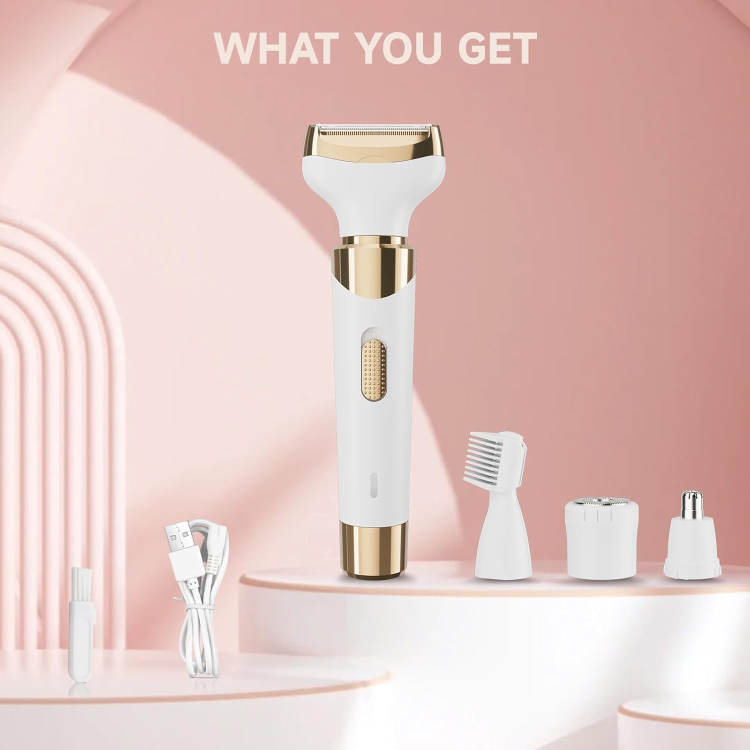 OBACRE 4-in-1 Electric Shaver for Women, Rechargeable Cordless Hair Removal Trimmer for Face, Legs, and Bikini (1 Count) h0agr