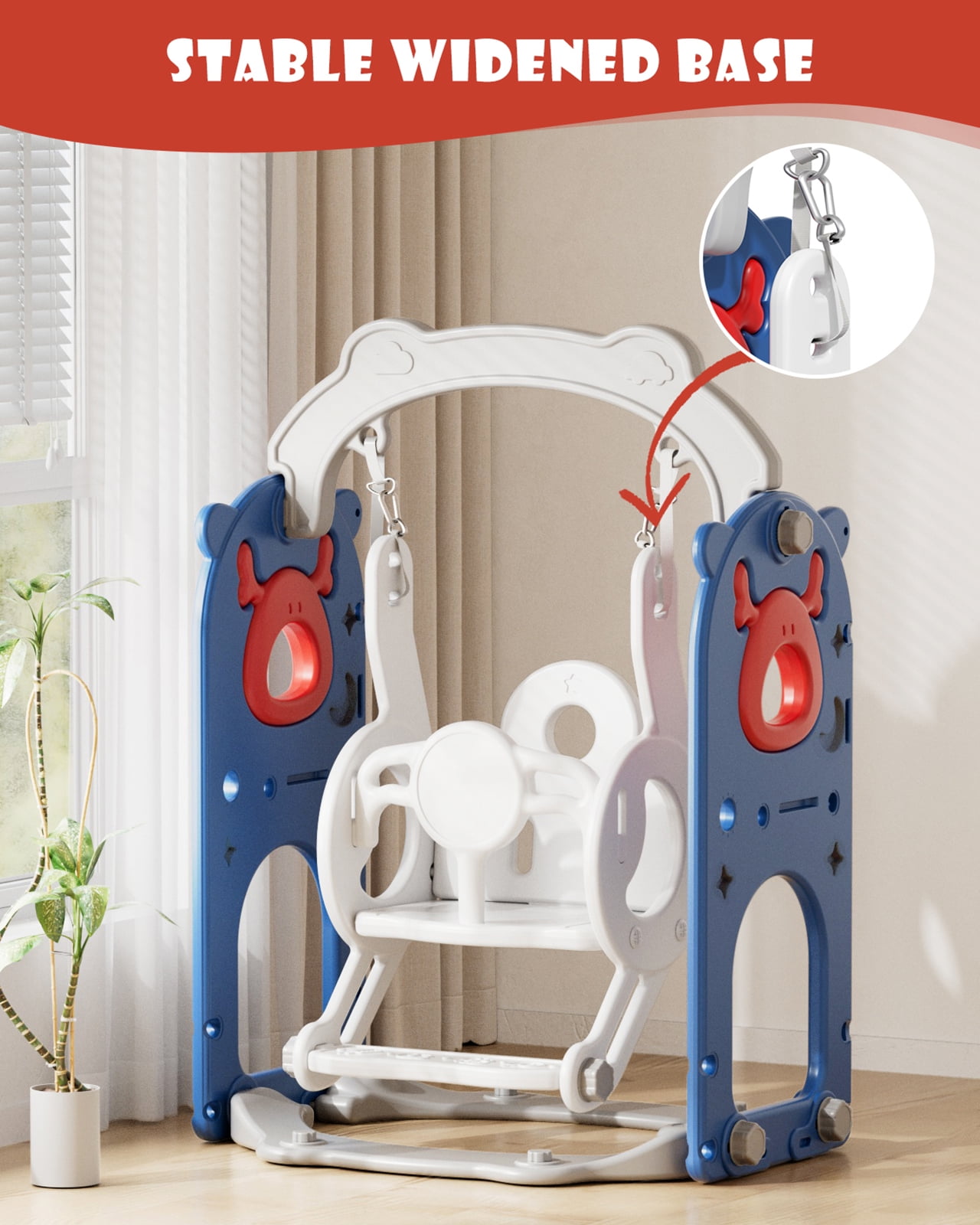 YUFU 13-in-1 Toddler Slide and Swing Set with Basketball Hoop and Drawing Board (Red, 82 in x 62 in x 41.3 in) djqu8