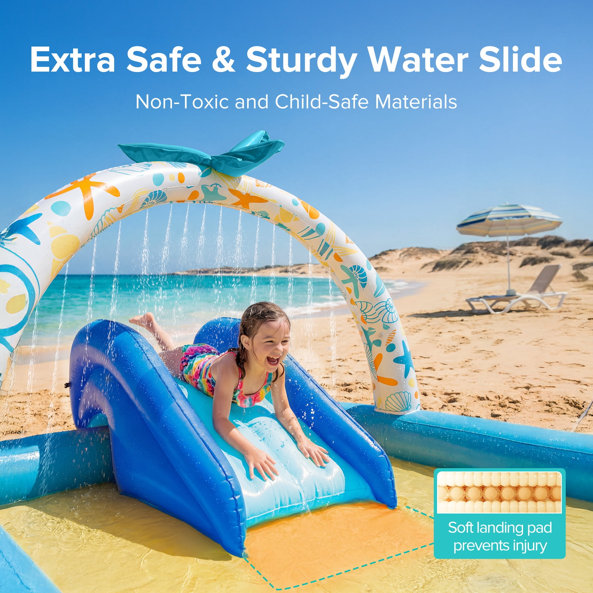 Sable Inflatable Rectangular Swimming Pool for Kids and Family, Durable Outdoor Backyard Pool (Blue, 95 x 75 x 40 in) 76obk
