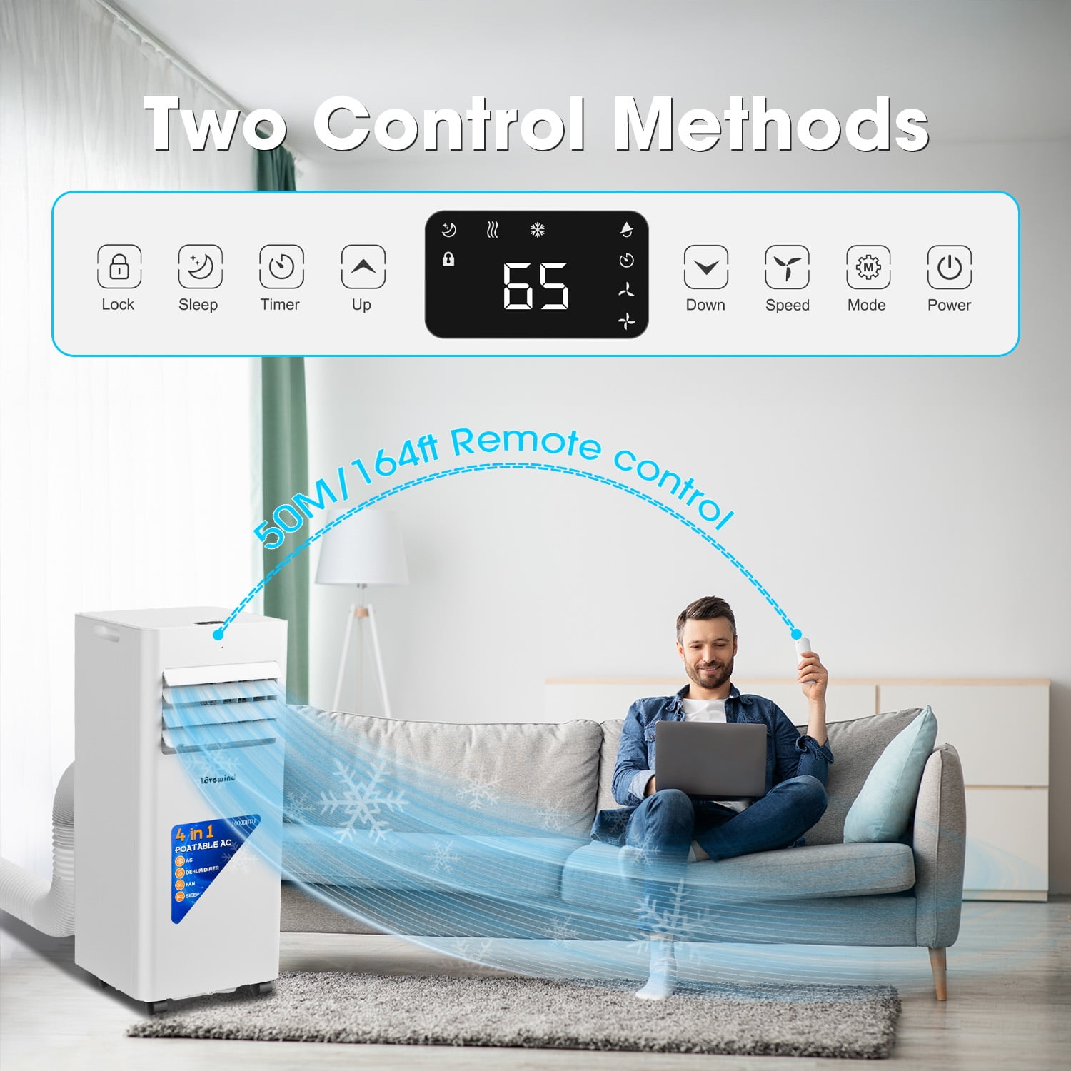Fun for Fun 10000 BTU Portable Air Conditioner, 3-in-1 Cooling Dehumidifier and Fan for Rooms up to 450 sq.ft (White) d3hxt