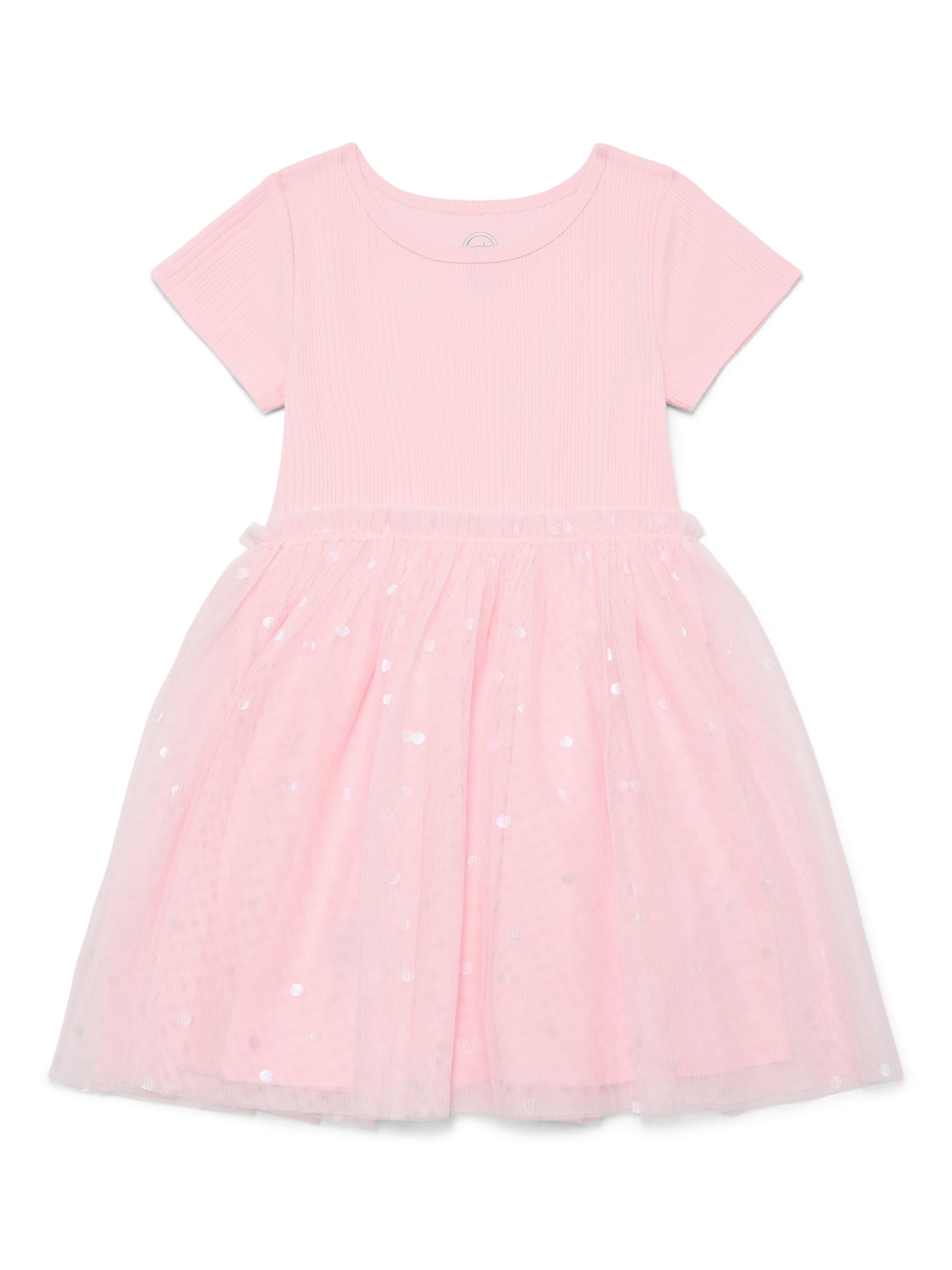 Wonder Nation Girls Short Sleeve Tutu Dress (White, L) wfuos