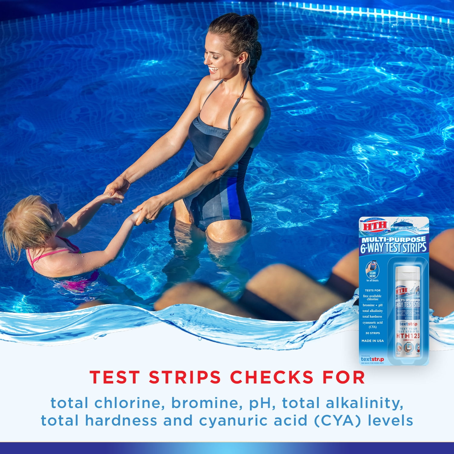 HTH 6-Way Pool Water Test Strips for Chlorine Bromine pH Alkalinity Hardness and CYA (30 Count) ajebe
