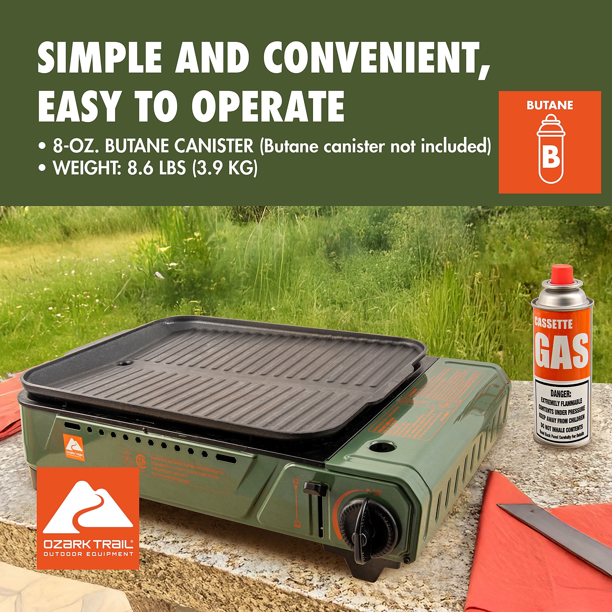 Ozark Trail 1-Burner Portable Butane Outdoor Griddle (161 sq in Cooking Surface) ctk1q