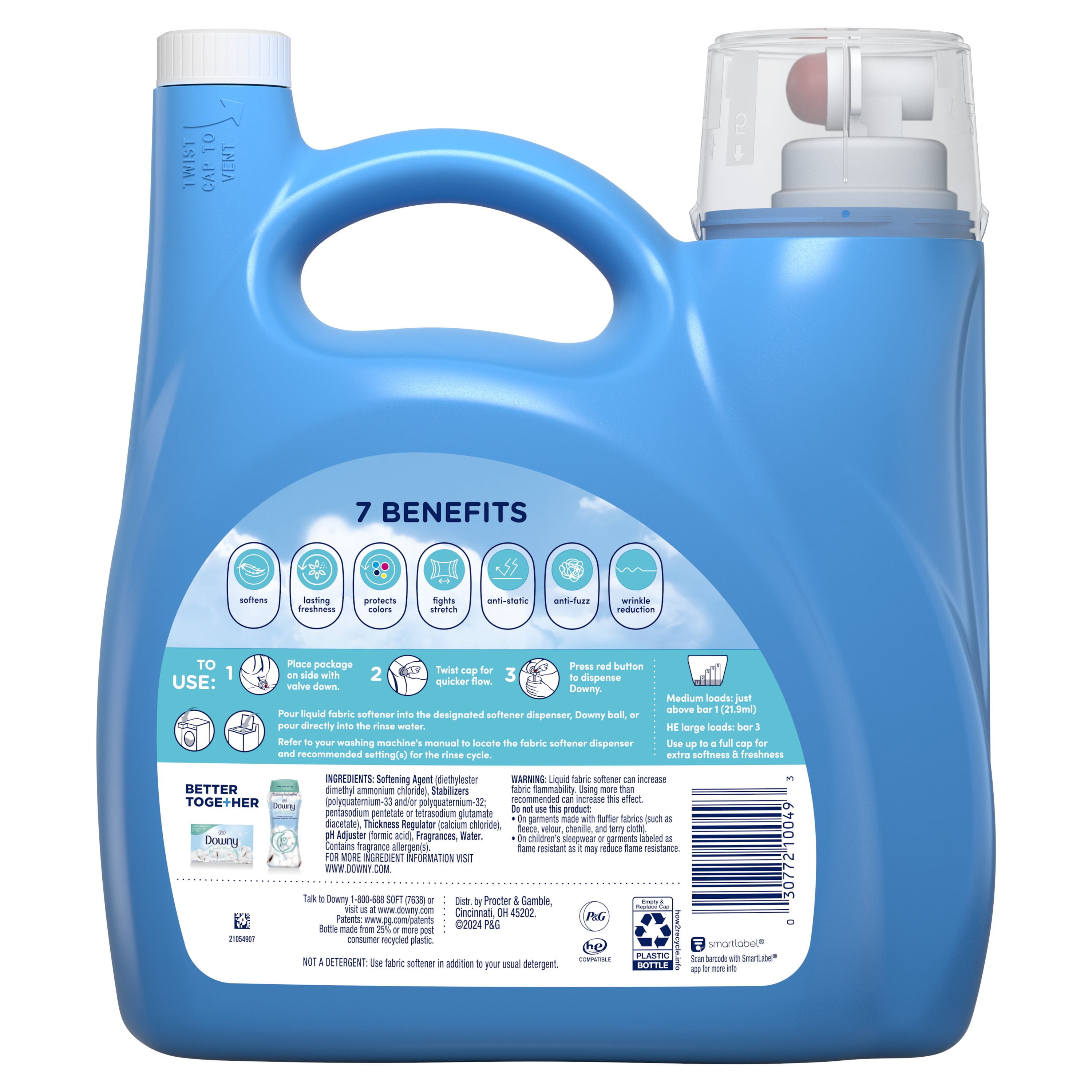 Downy Liquid Fabric Softener and Conditioner, Cool Cotton Scent, Long-Lasting Freshness (140 fl oz) 6u6rx