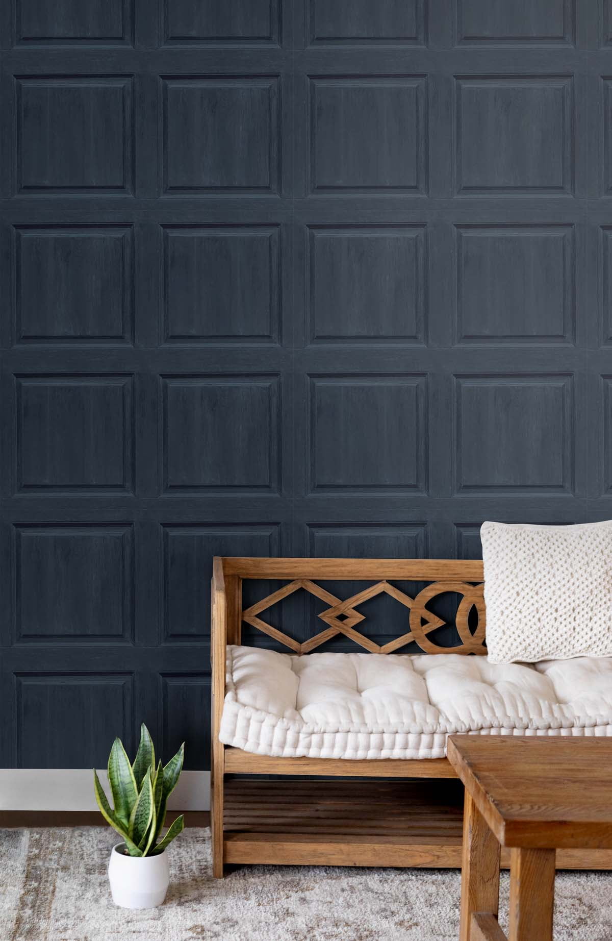 NextWall Arthouse Washed Faux Panel Peel and Stick Wallpaper (Navy, 20.5 in. W x 18 ft. L) 3a1nl