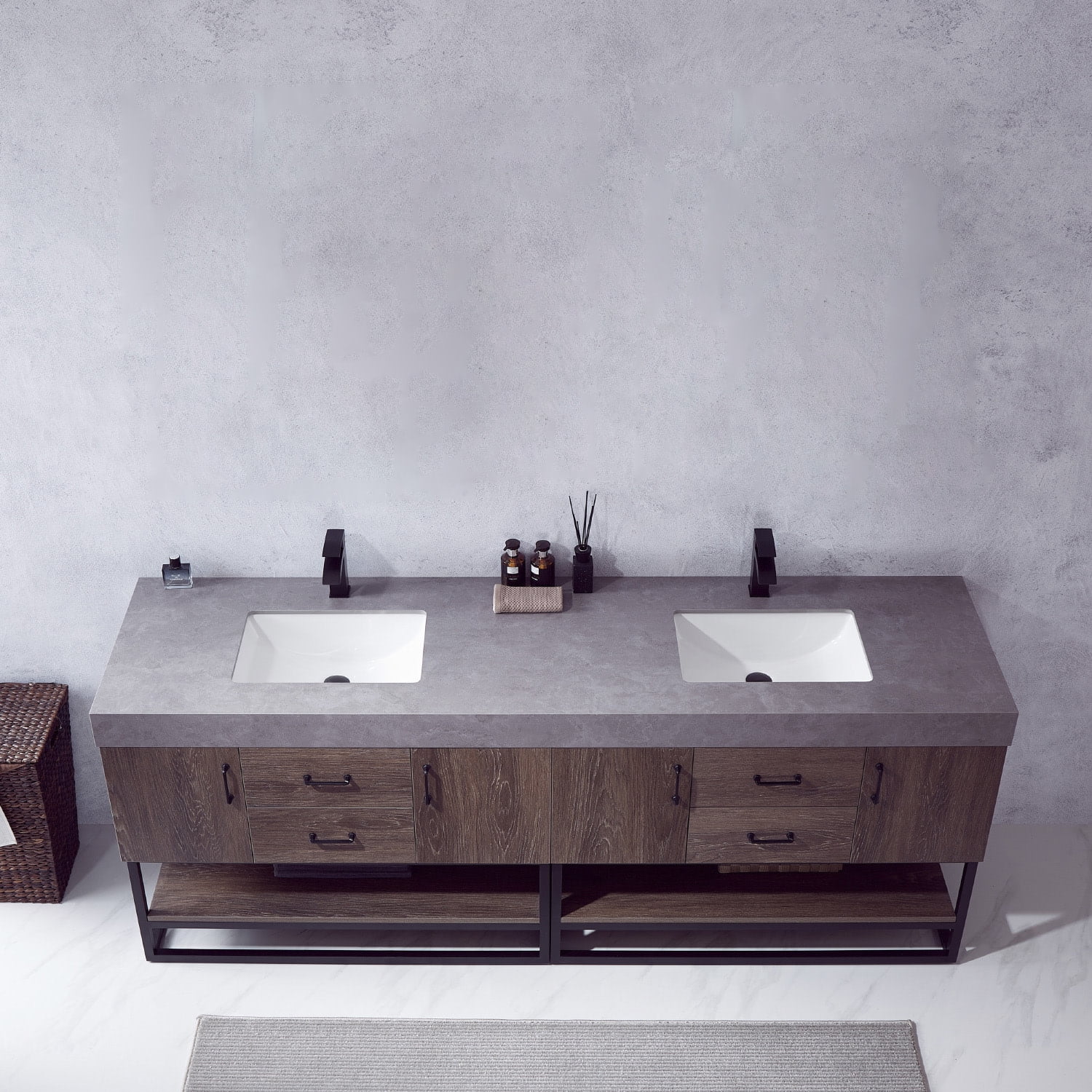 Vinnova Alistair 84 in Free Standing Double Basin Vanity Set (Black, 84 in) rm730