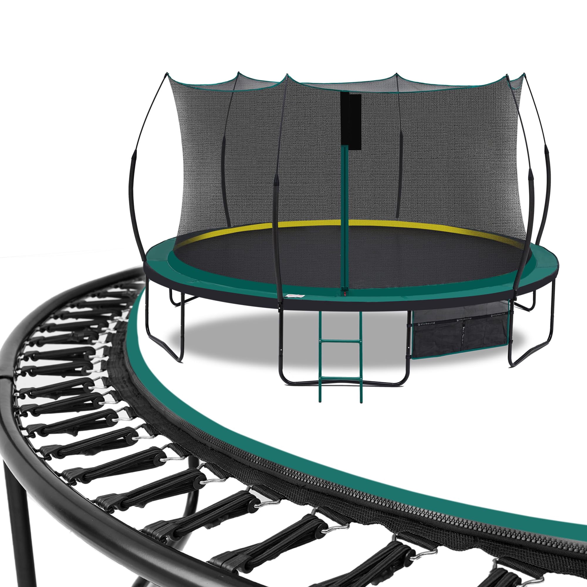Skybound Springless Outdoor Recreational Trampoline with Safety Enclosure (Green, 14 FT) yj1ku