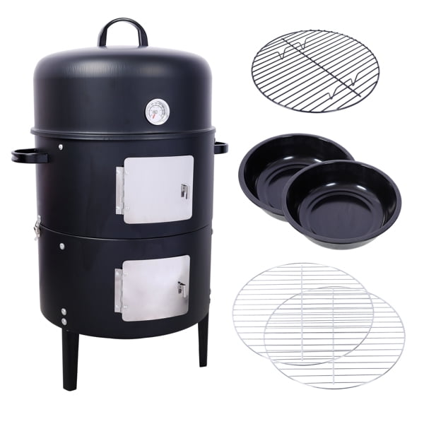 Olurrisa Vertical Charcoal BBQ Smoker, Heavy Duty Steel Grill with Thermometer and Dual Cooking Grids (Black, 17 in) 0t6u1