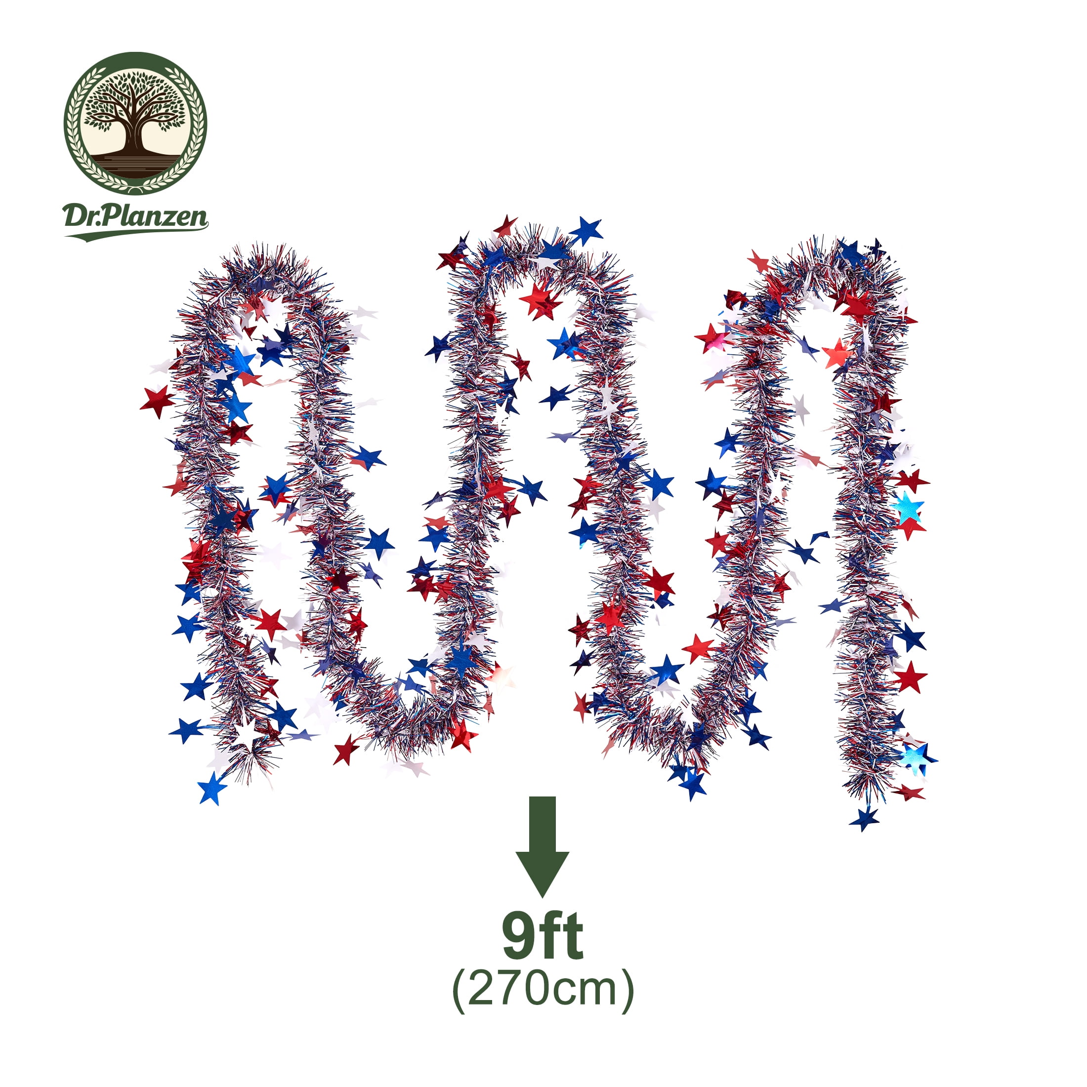 DR.Planzen Patriotic Tinsel Garland for Independence Day Decoration (Red White Blue, 3 Pack 9 ft) uue0t