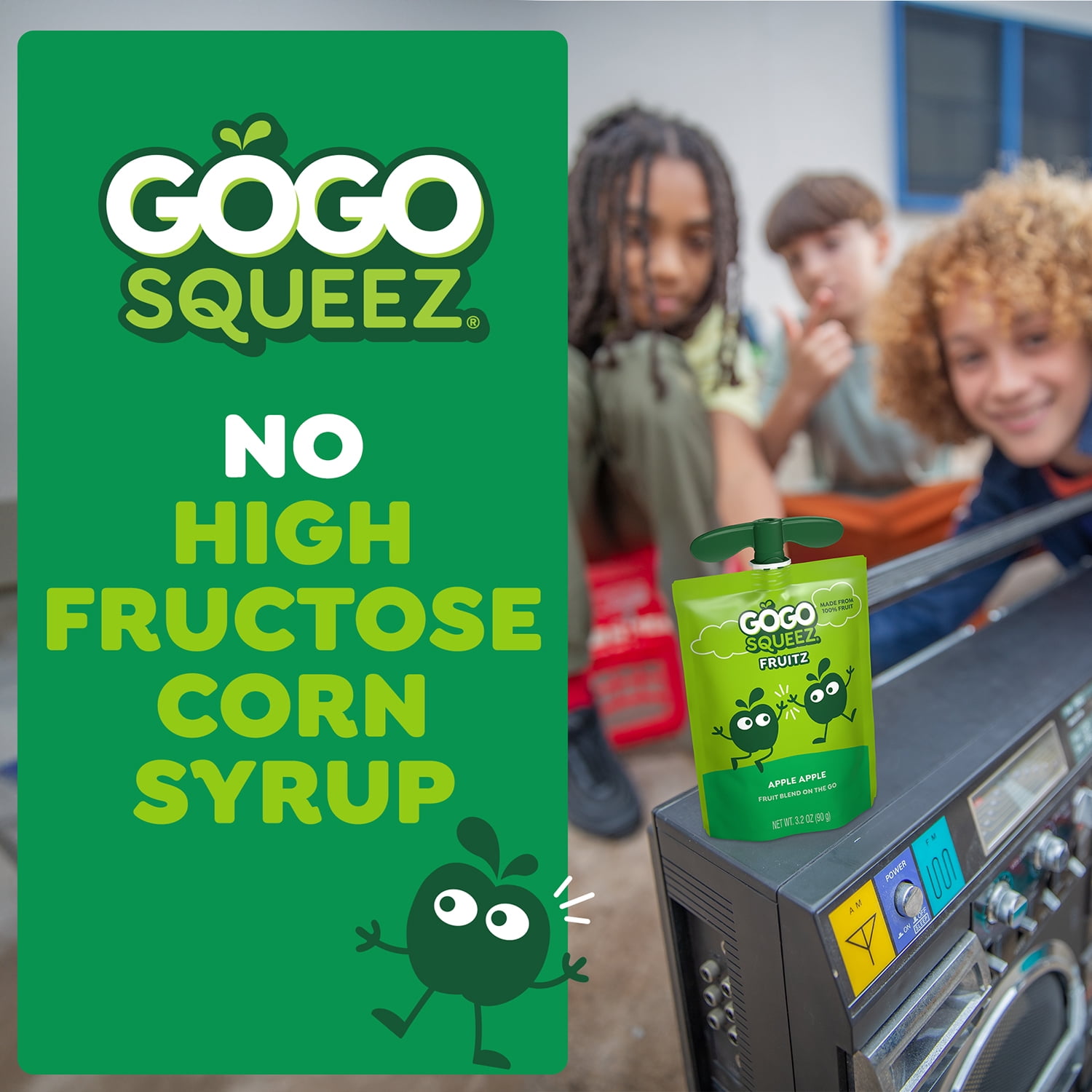 GoGo squeeZ Fruit Puree Applesauce Pouches, No Sugar Added, Apple Apple Flavor (3.2 oz, 24 Pack) m58y9