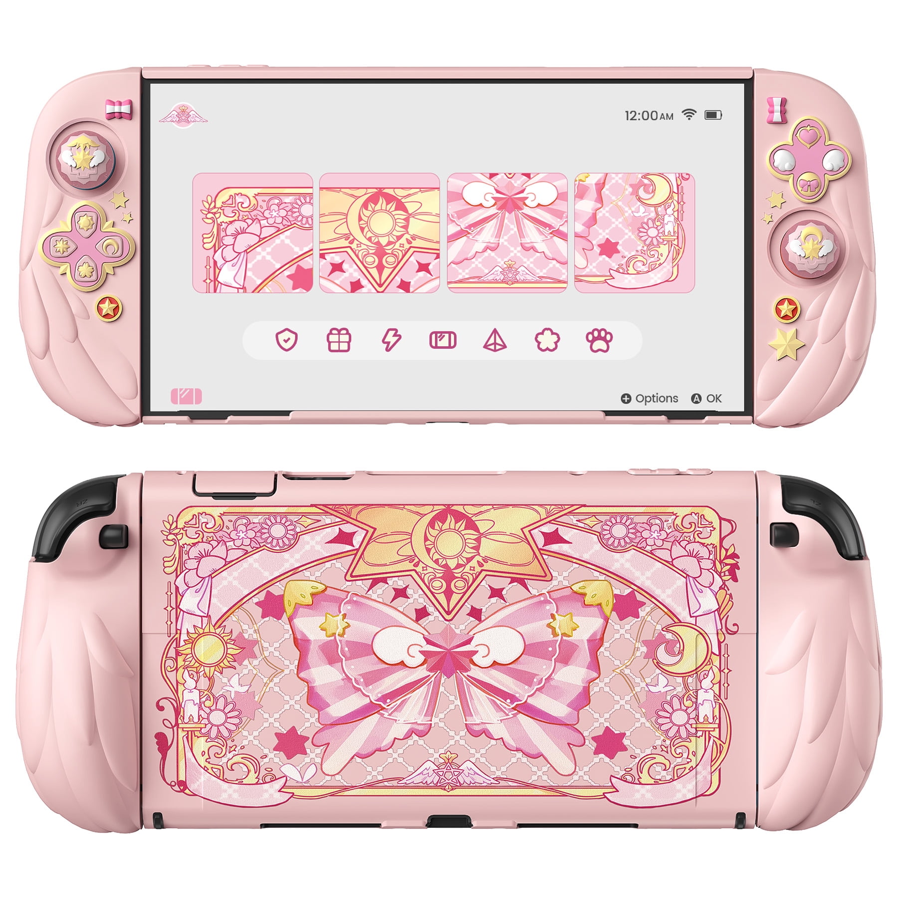 PlayVital Magic Wings Protective Case for Nintendo Switch 2, Dockable Anime Cover with Stand and Thumb Grips (Pink) 252ej