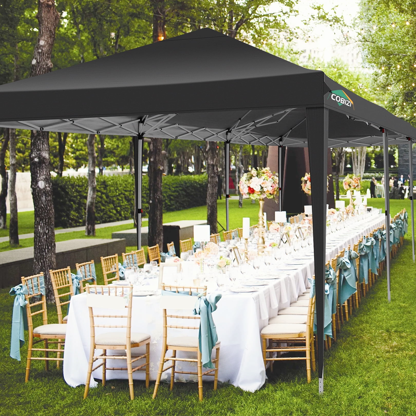 SANOPY 10 x 30 ft Pop Up Canopy Tent, Heavy-Duty Commercial Outdoor Shelter with 8 Removable Sidewalls and Carrying Bag (Black, 10 x 30 ft) oep66