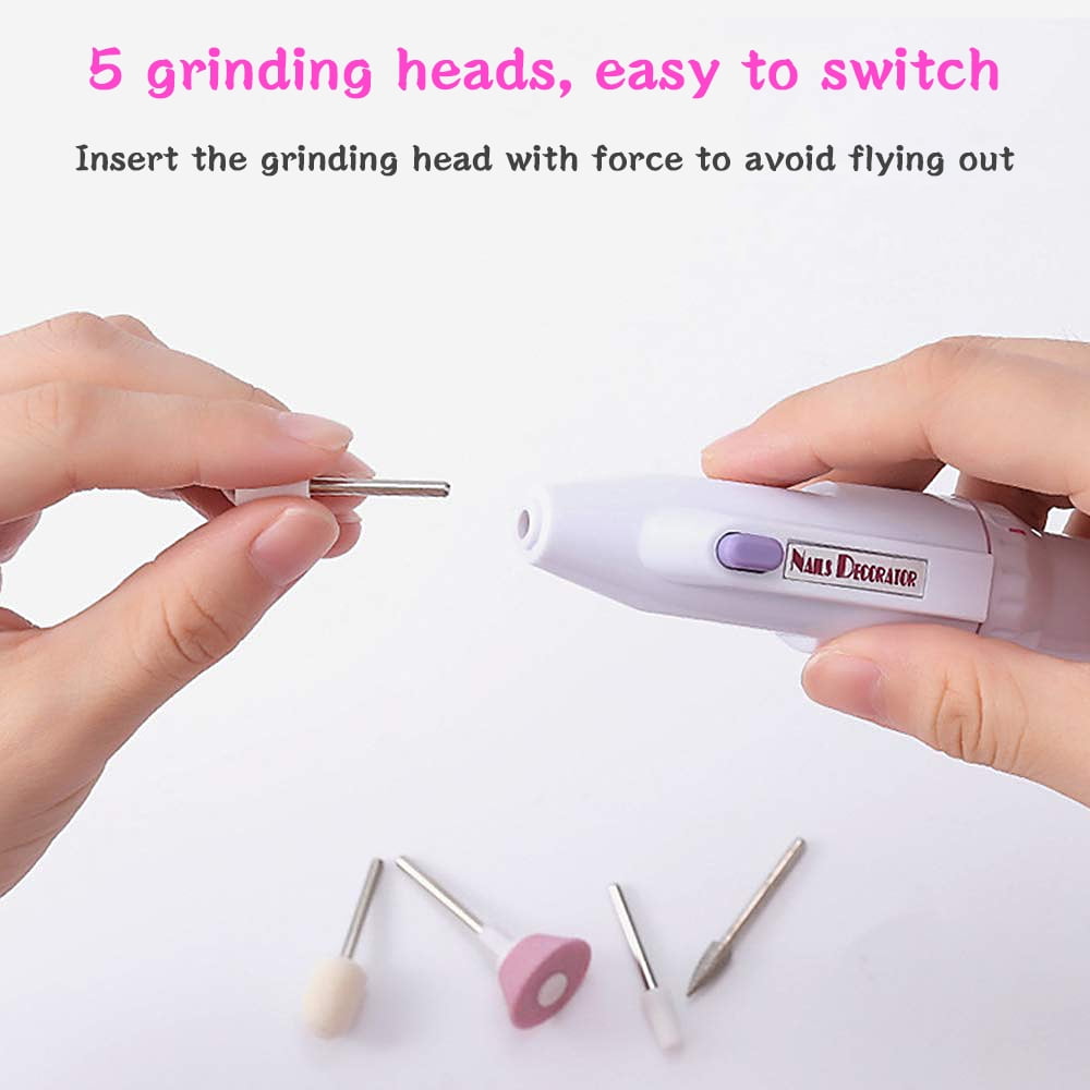 SNNROO 5-in-1 Electric Nail Drill Kit, Professional Manicure and Pedicure File Buffer (White, 1 Set) s41hd