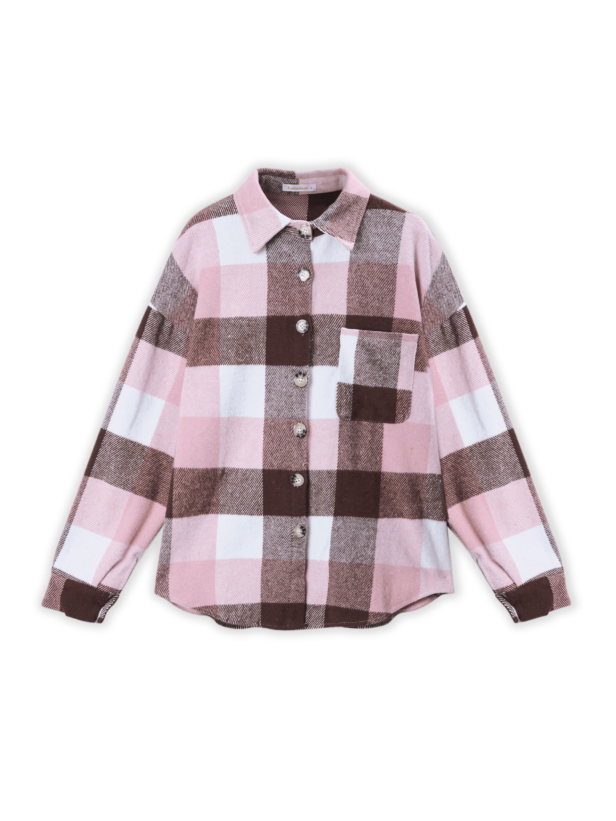 Fantaslook Womens Plaid Flannel Shacket Jacket Long Sleeve Button Down Boyfriend Shirt (Pink, M) 9tcuz