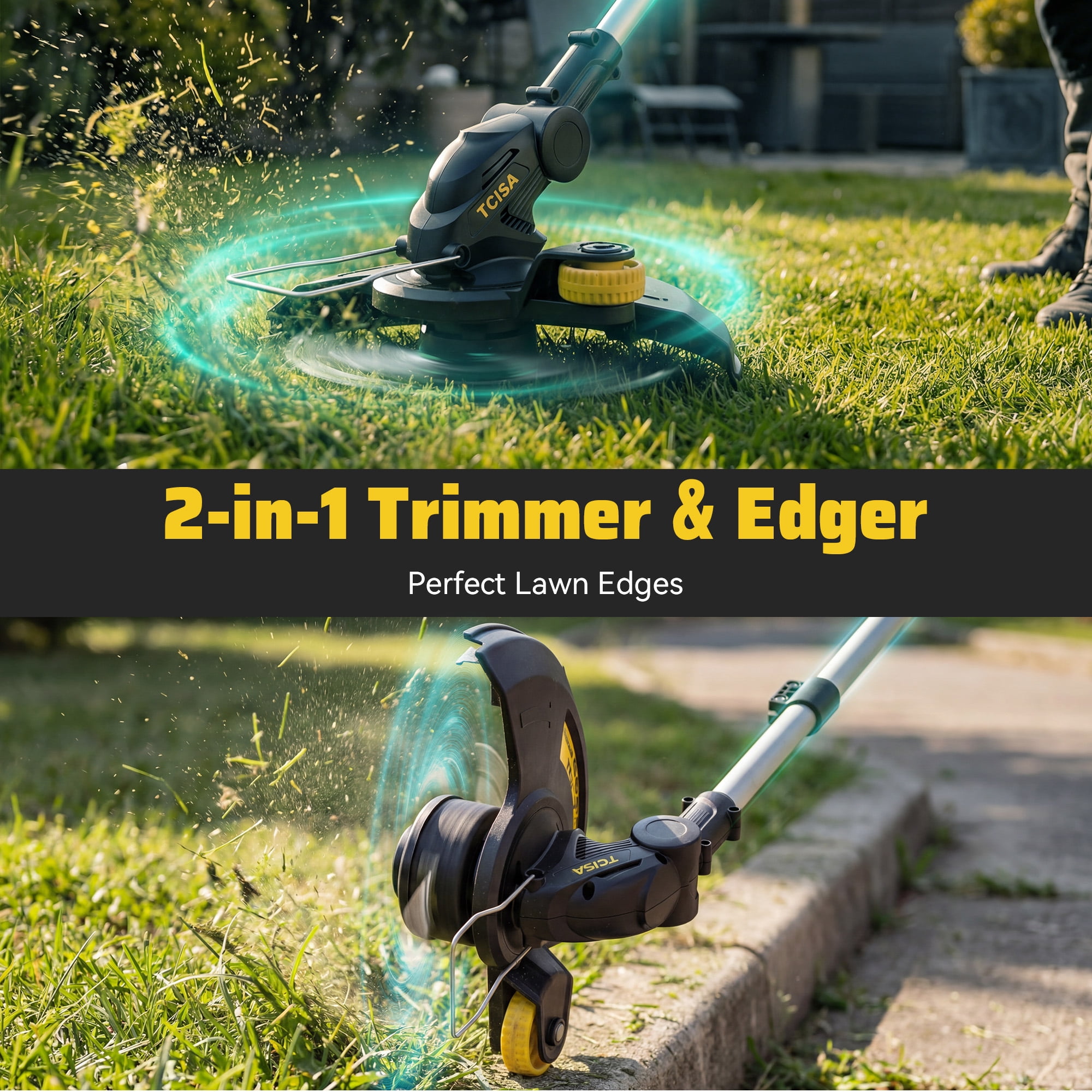 Tcisa Electric String Trimmer and Lawn Edger, 20V Cordless Weed Wacker with 4.0Ah Battery and Charger (12 in) y0bkg