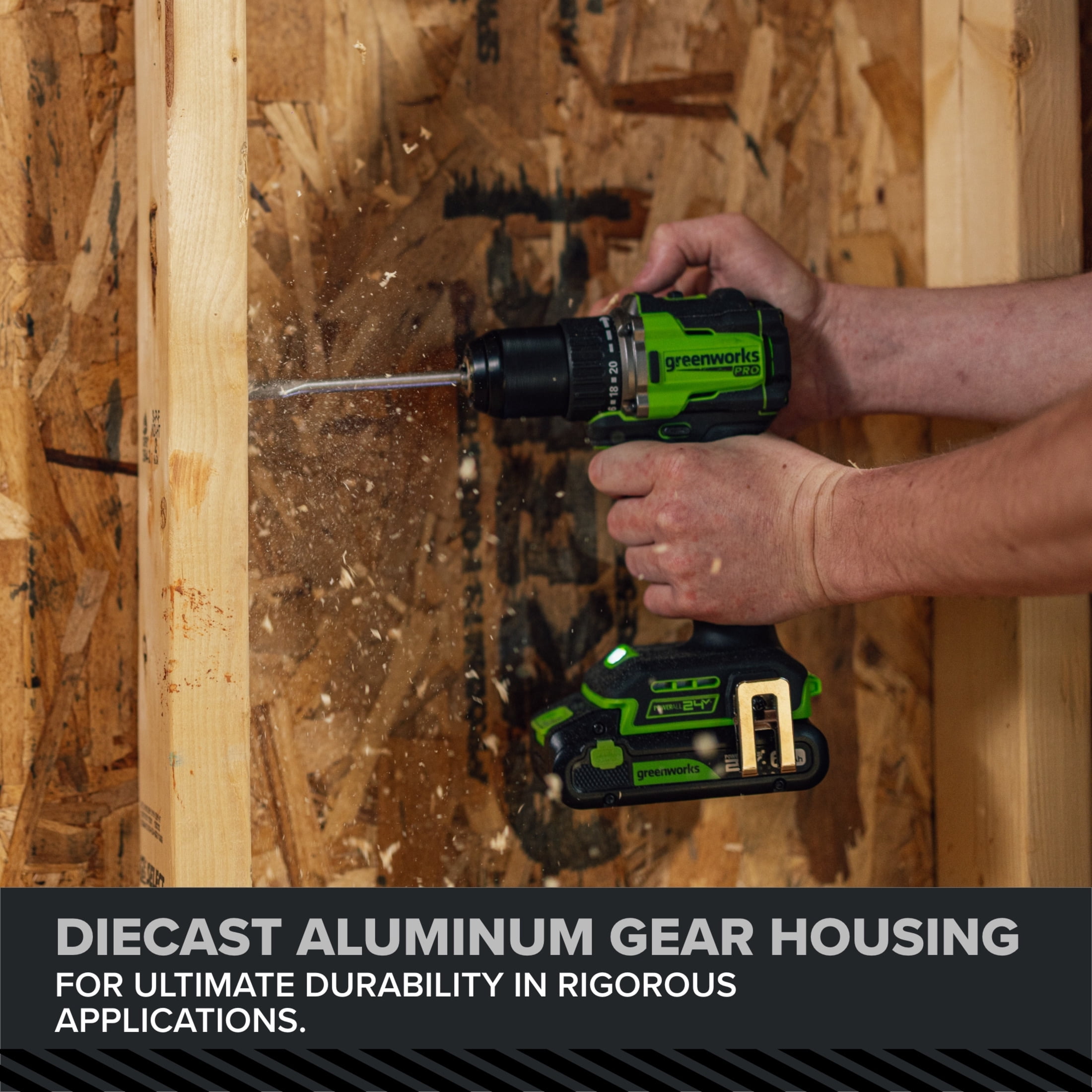 Greenworks Pro PowerAll 24V Brushless 1/2 in Drill Driver Kit (Black, 2.0 Ah Battery) s9yig