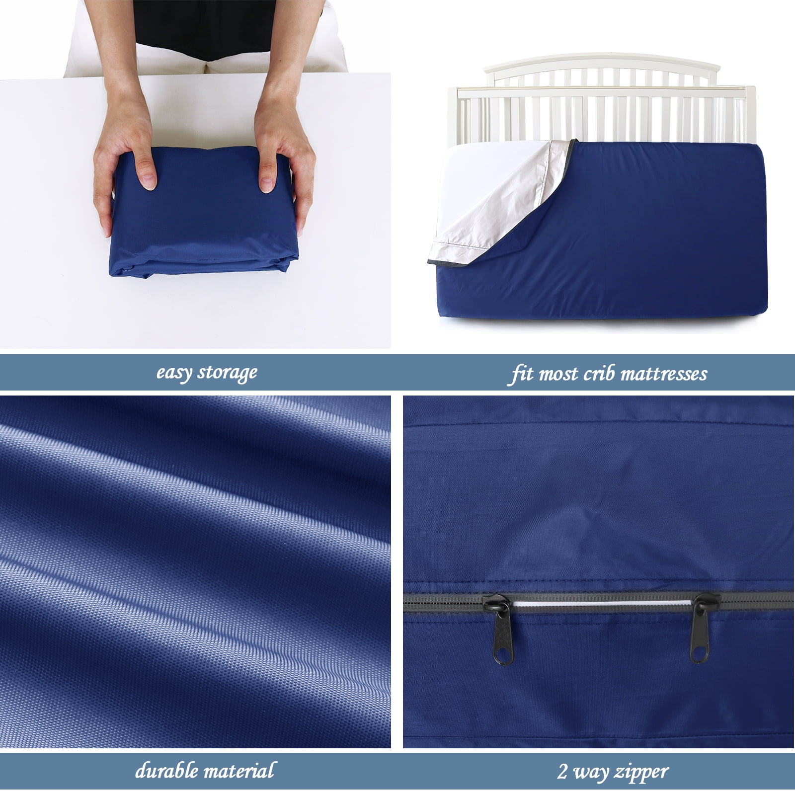 Biloban Crib Mattress Moving Bag, Heavy Duty Waterproof Storage Cover with Strong Zipper (Navy, 52 in x 28 in x 6.5 in) ypktm