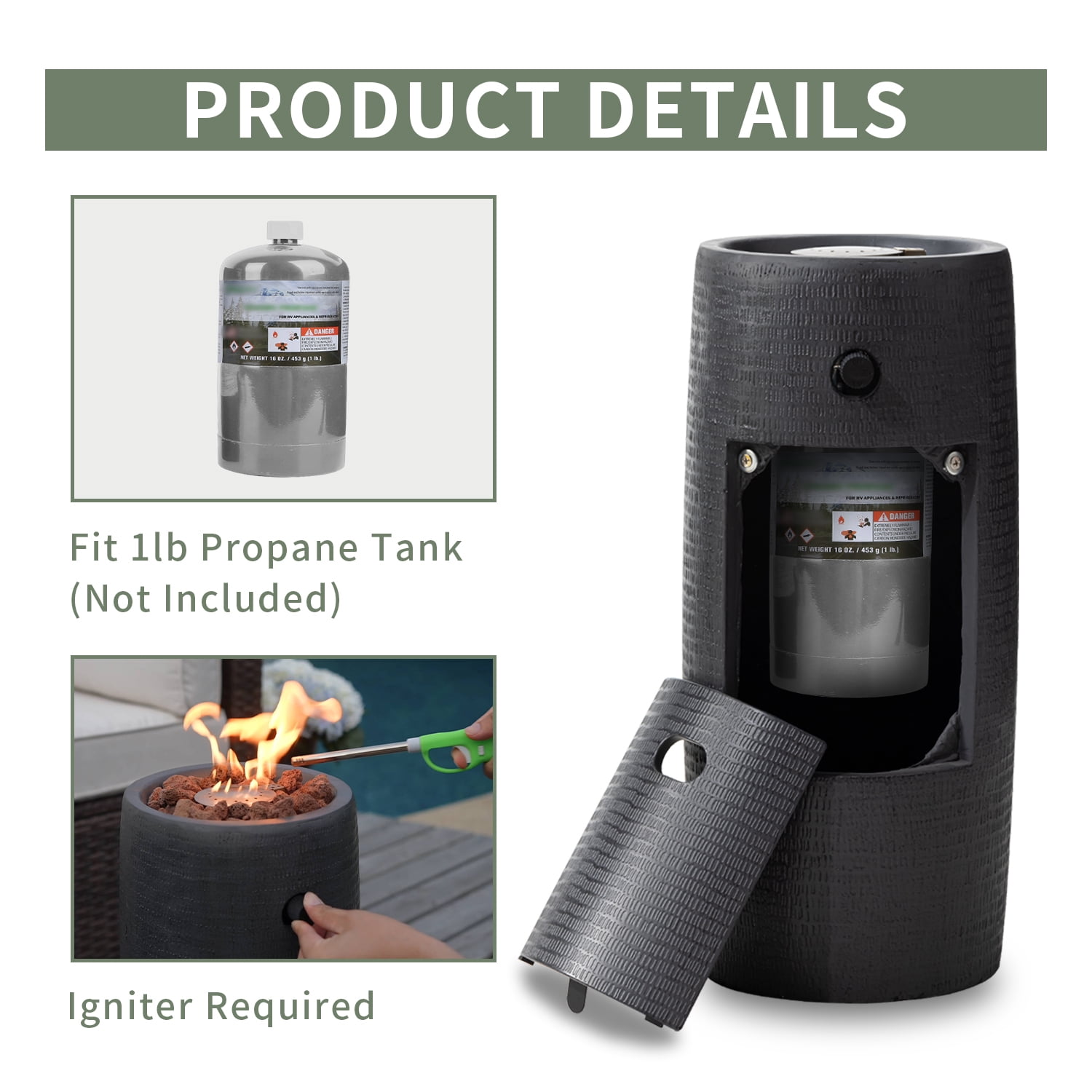 VENTOPYR 15,000 BTU Outdoor Propane Fire Pit Table with Lava Rocks (Grey, 11 in) jaguf