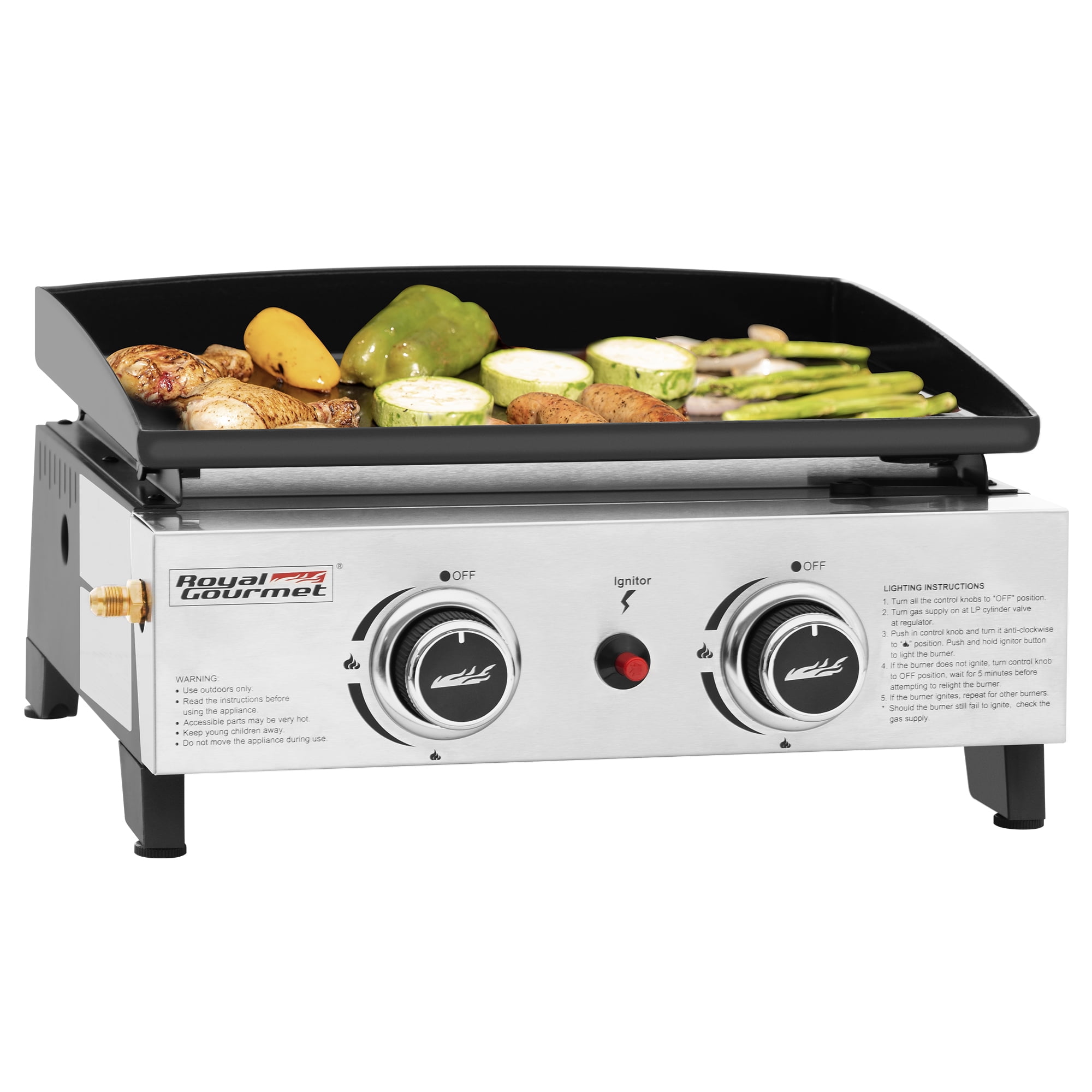 Royal Gourmet PD1204 Portable 17-Inch 2-Burner Tabletop Gas Griddle Grill (Silver, 227 sq. in. Cooking Area) wzk4k