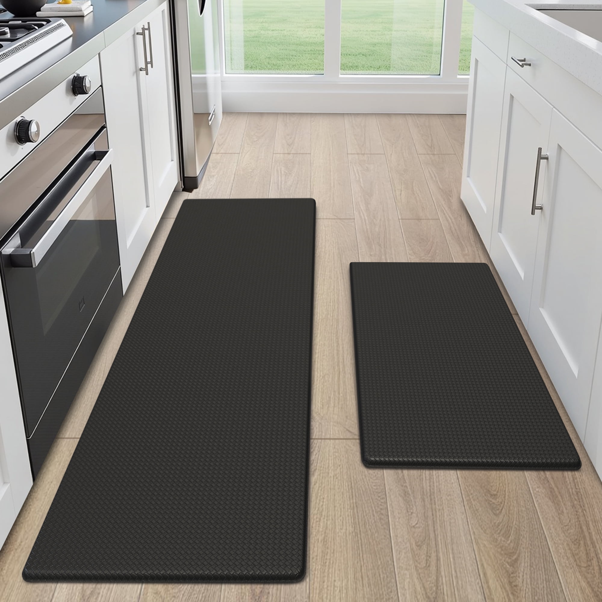 Galmaxs7 Anti-Fatigue Kitchen Floor Mat Set, Non-Slip Waterproof Standing Rugs for Home Office (Black, 17 in x 29 in and 17 in x 47 in) ypp9j