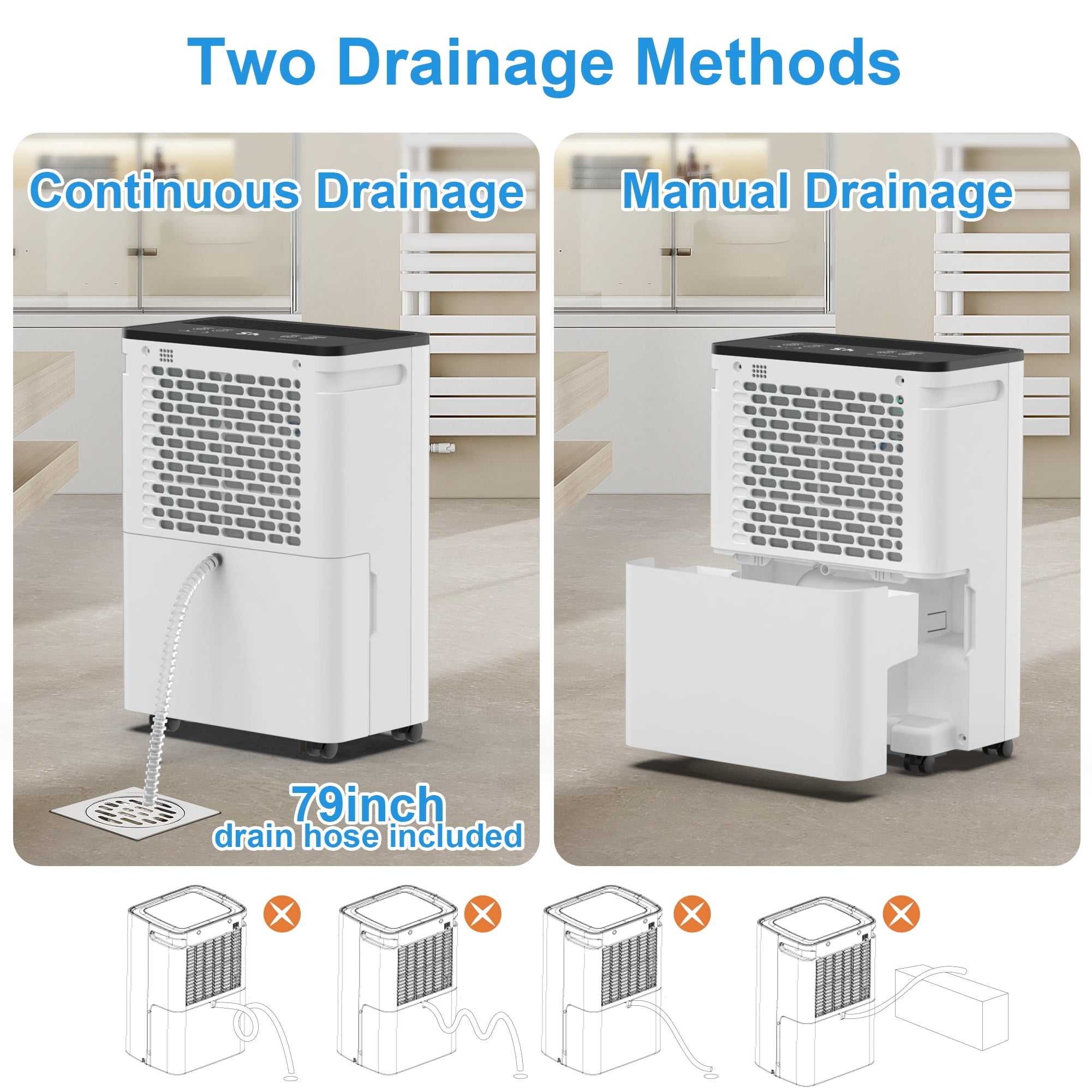 AIRFIRE Dehumidifier for Home and Basement, Efficient Moisture Removal with Drain Hose and Humidity Sensor (19 Pint, 0.66 gal) 93ye1