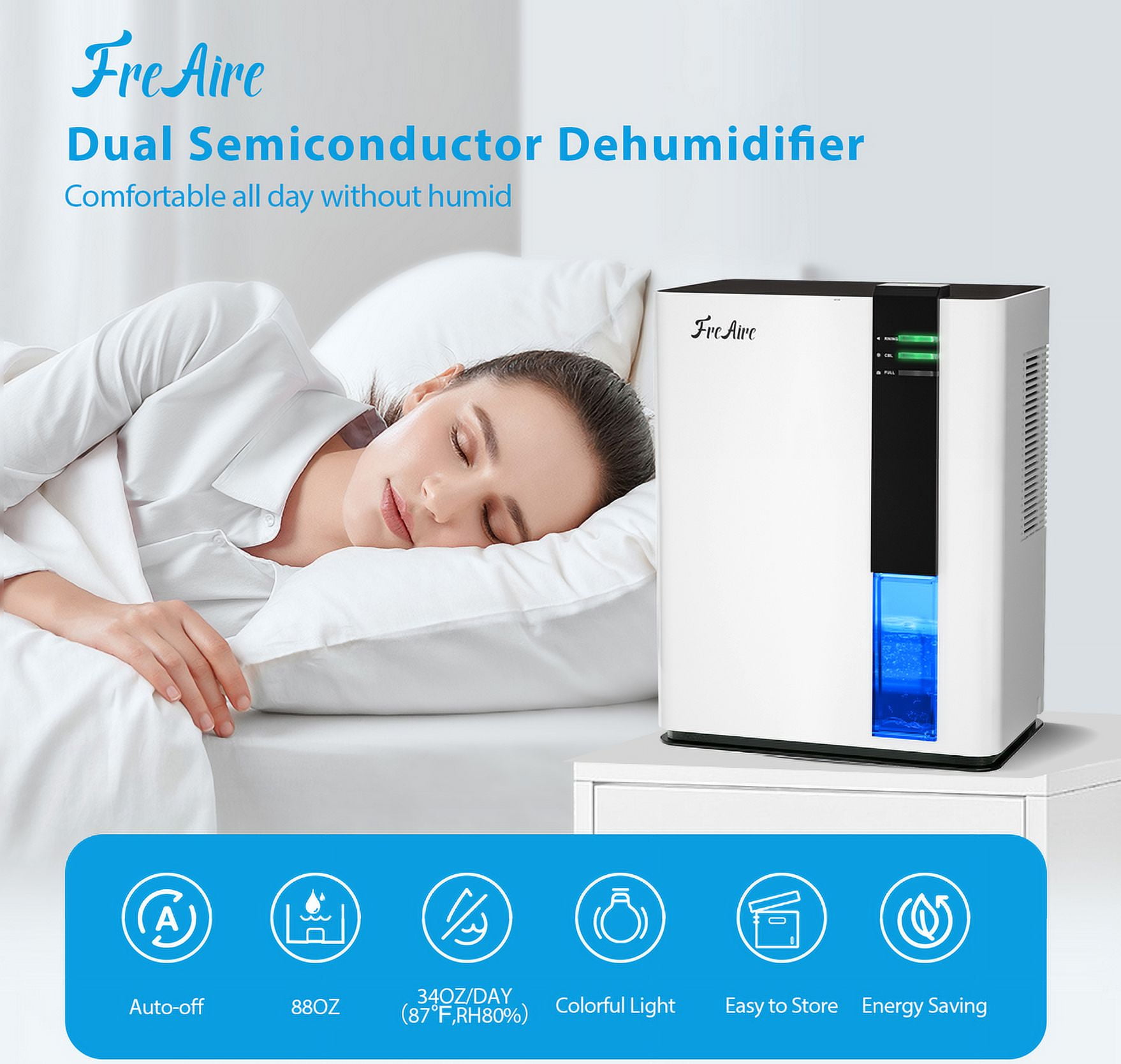 Aeitto Electric Dehumidifier for Home, Quiet Moisture Removal for Basements and Bedrooms (White, 2 Pints) 9ksr2