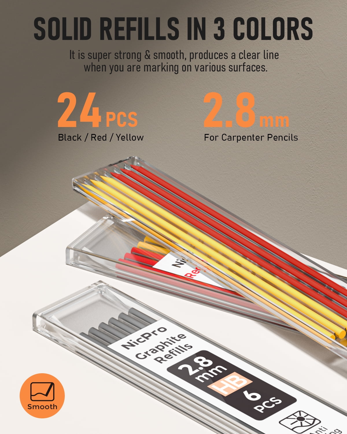 NicPro 2.8 mm Mechanical Carpenter Pencil Set with 26 Refills and Sharpener (Black, Red, Yellow, 2-Pack) q73d3