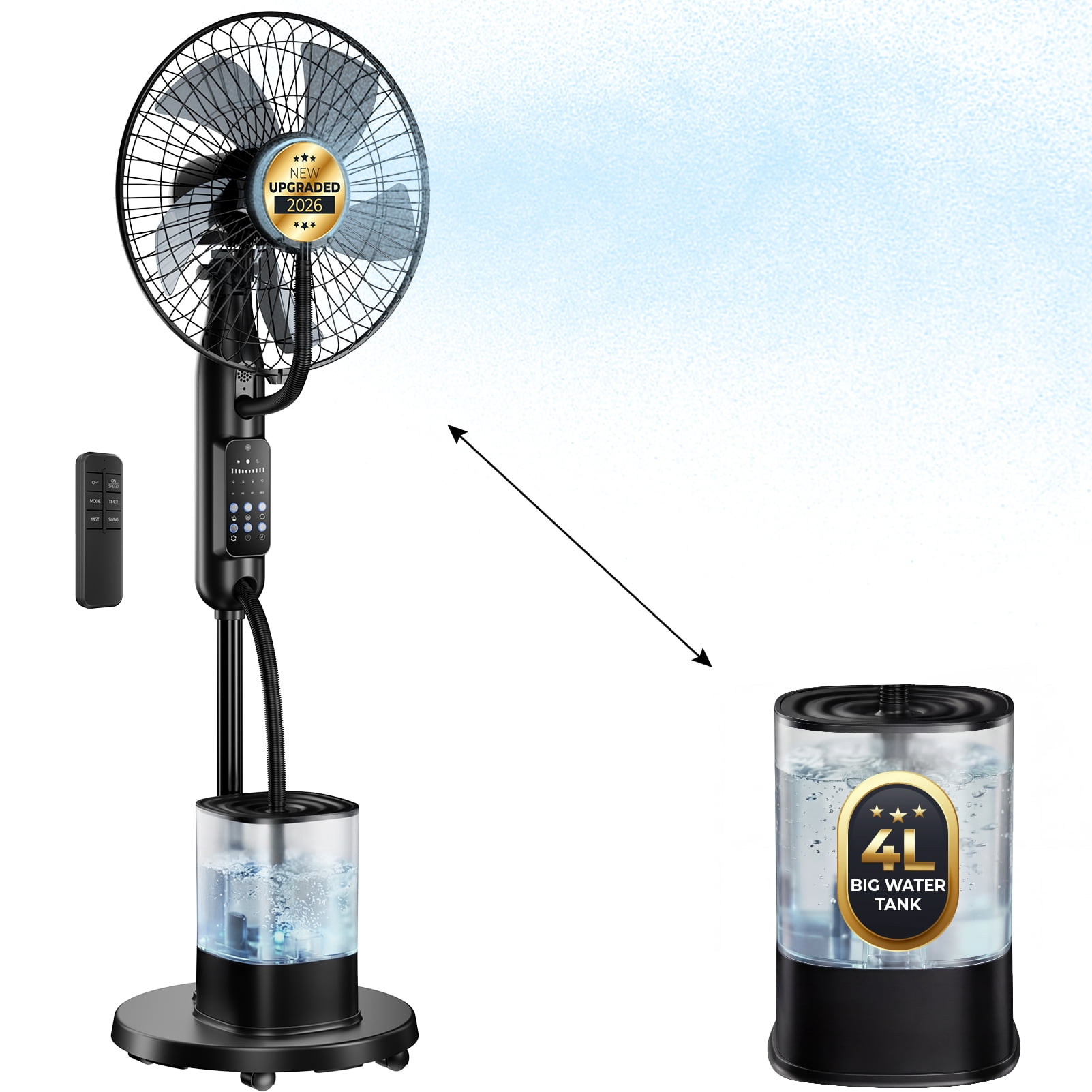 COWIN Pedestal Misting Fan, Oscillating Cooling Floor Fan with Remote, 5 Speeds & 3 Modes (Black, 1.06 gal) ixwi9