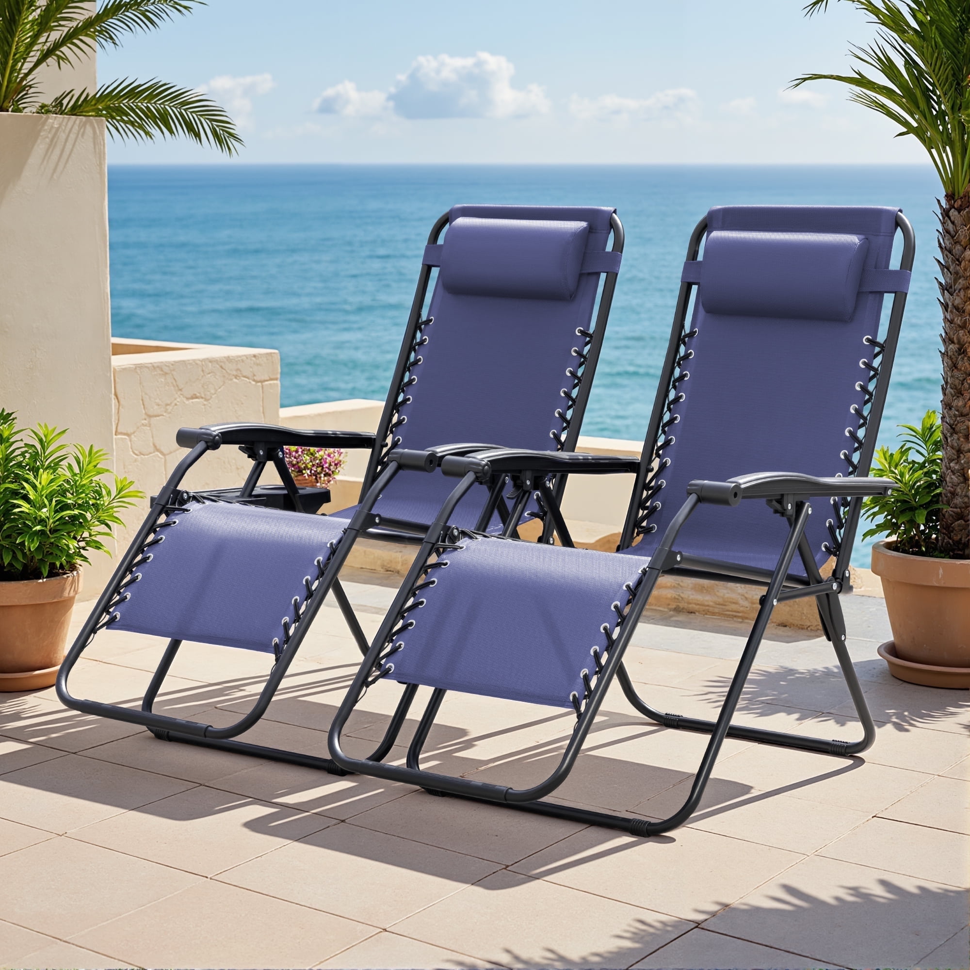 LACOO Zero Gravity Reclining Patio Chair Set with Adjustable Pillow (Blue, 2 Pack) darl1