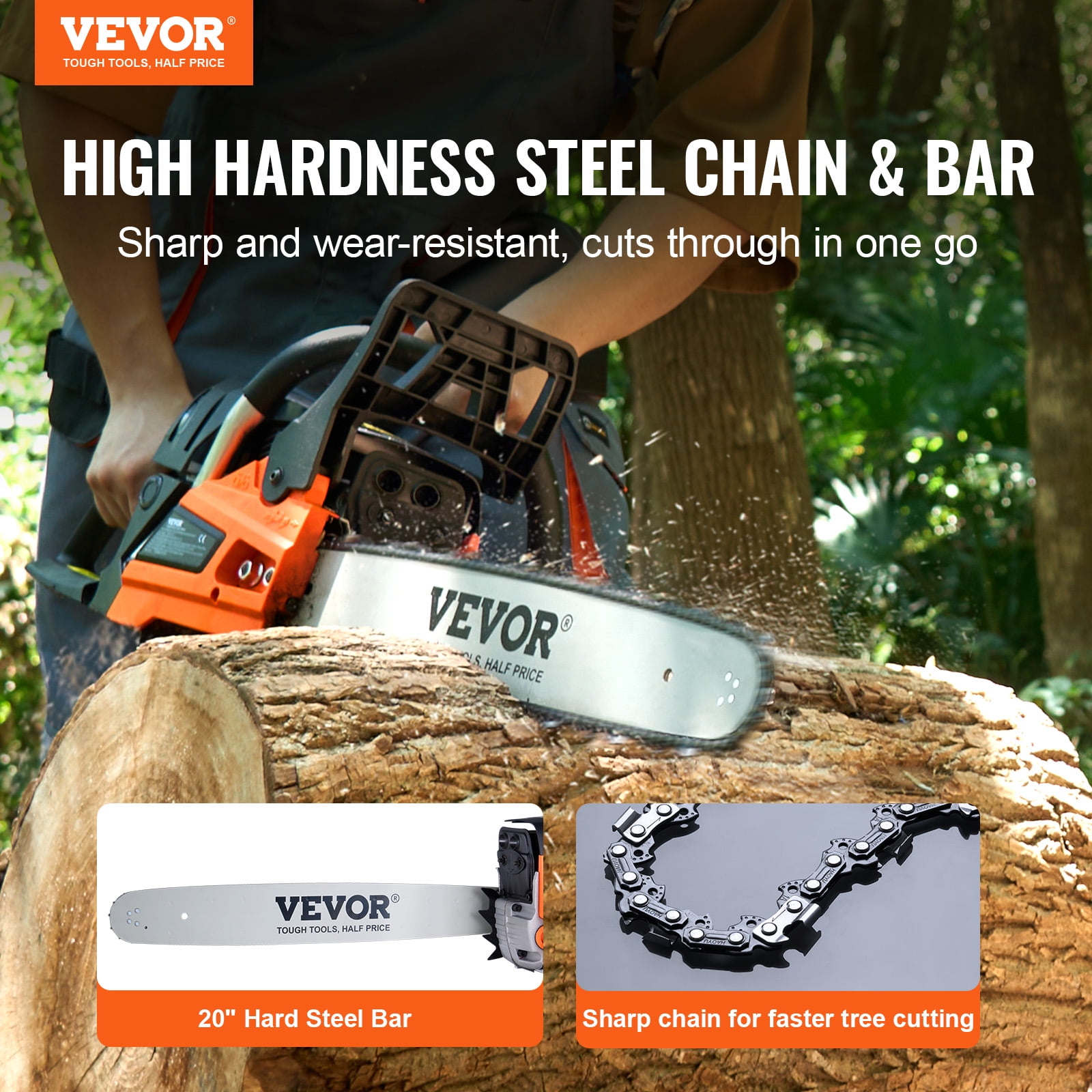 VEVOR Gas Chainsaw, 58CC 20 in 3.22HP Gasoline Powered Chain Saw for Tree Trimming and Land Clearing (20 in) vbkzd