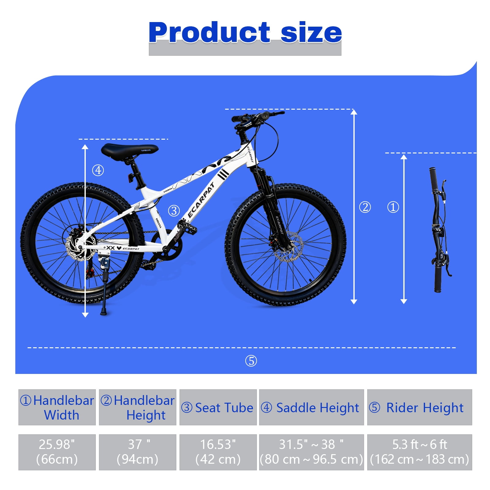 Ecarpat 24 Inch Mountain Bike, 9-Speed MTB with Front Suspension and Dual Disc Brakes (White, 24 in) o0ndr