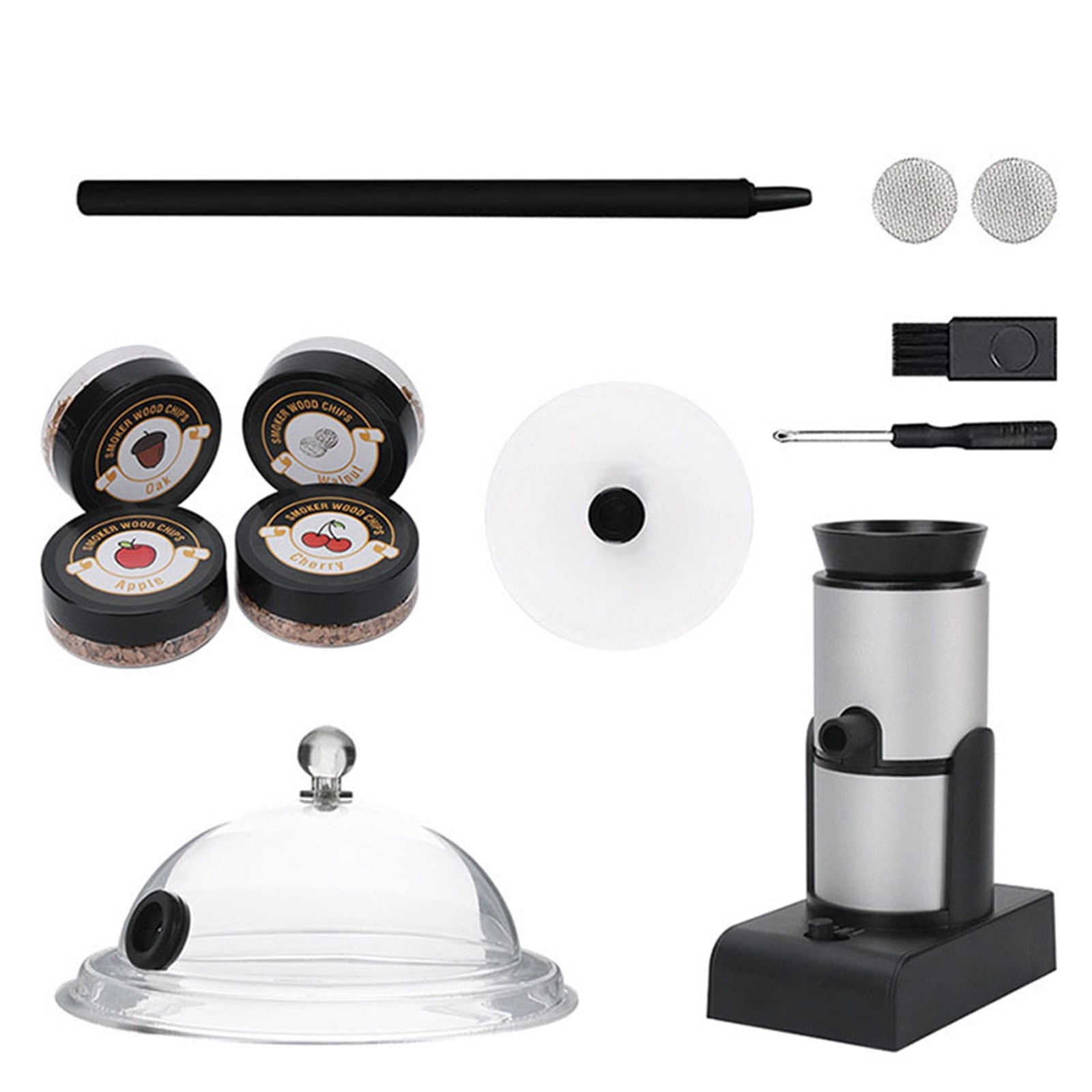 VALSEEL Portable Food Smoker Kit with Torch and 4 Wood Chip Flavors (Silver, 1 Pack) f9lix