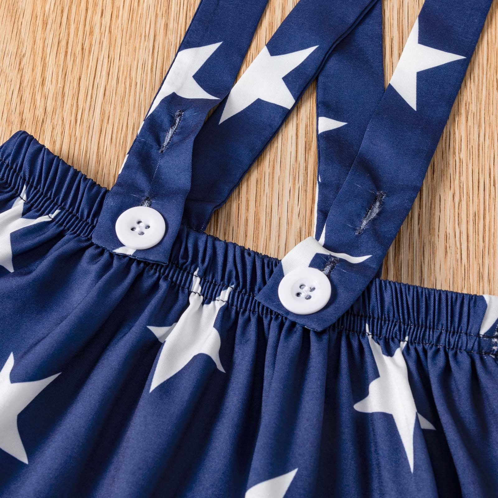 ATOGUTA Toddler Girls 4th of July Outfit Ruffle Sleeve T-Shirt and Suspender Dress Set (White, 3T) fv3hg