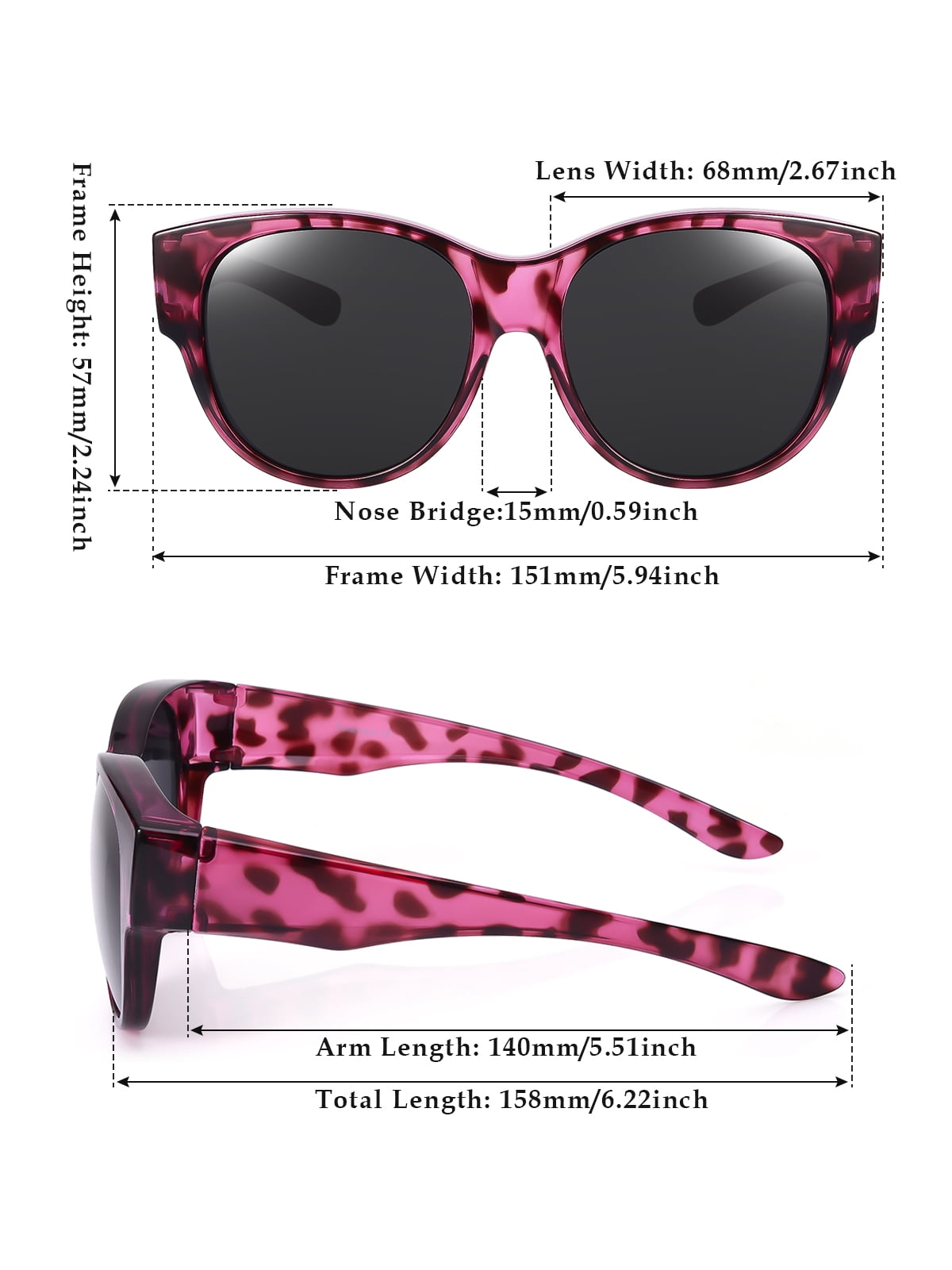 TINHAO Fit Over Sunglasses Polarized Wrap Around Cat-Eye UV400 Protection (Black, One Size) nqk31