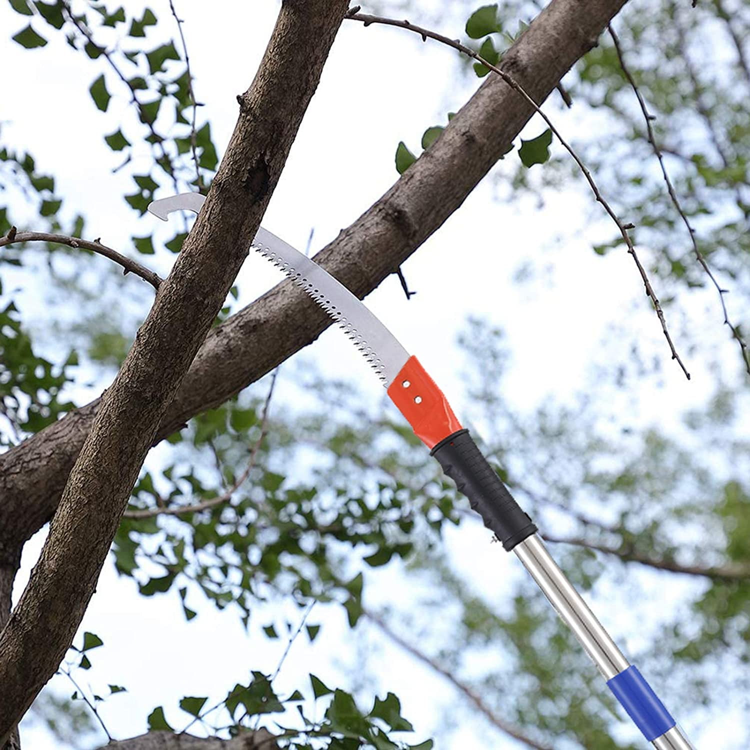 IHOMEPARK 10ft Extendable Pole Saw, Heavy-Duty Tree Pruner with 3-Sided Cutter Blade (Silver, 10 ft) corrb