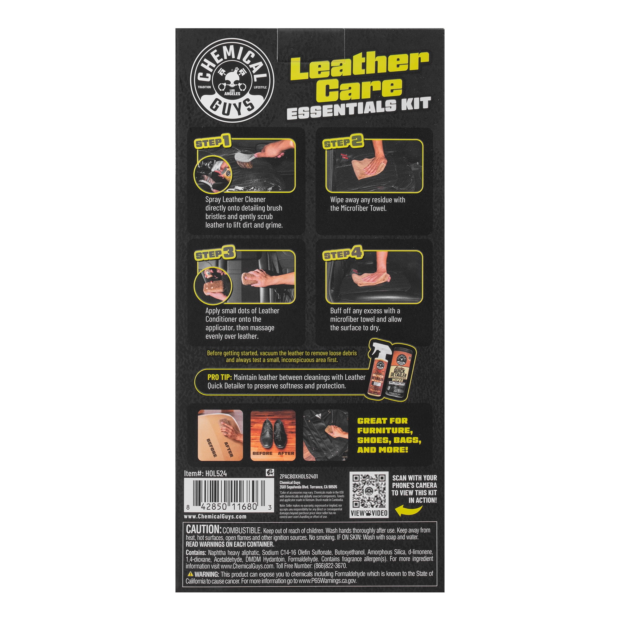 Chemical Guys Leather Care Essentials Kit (6-Piece Set, 20 fl oz) qa3yp