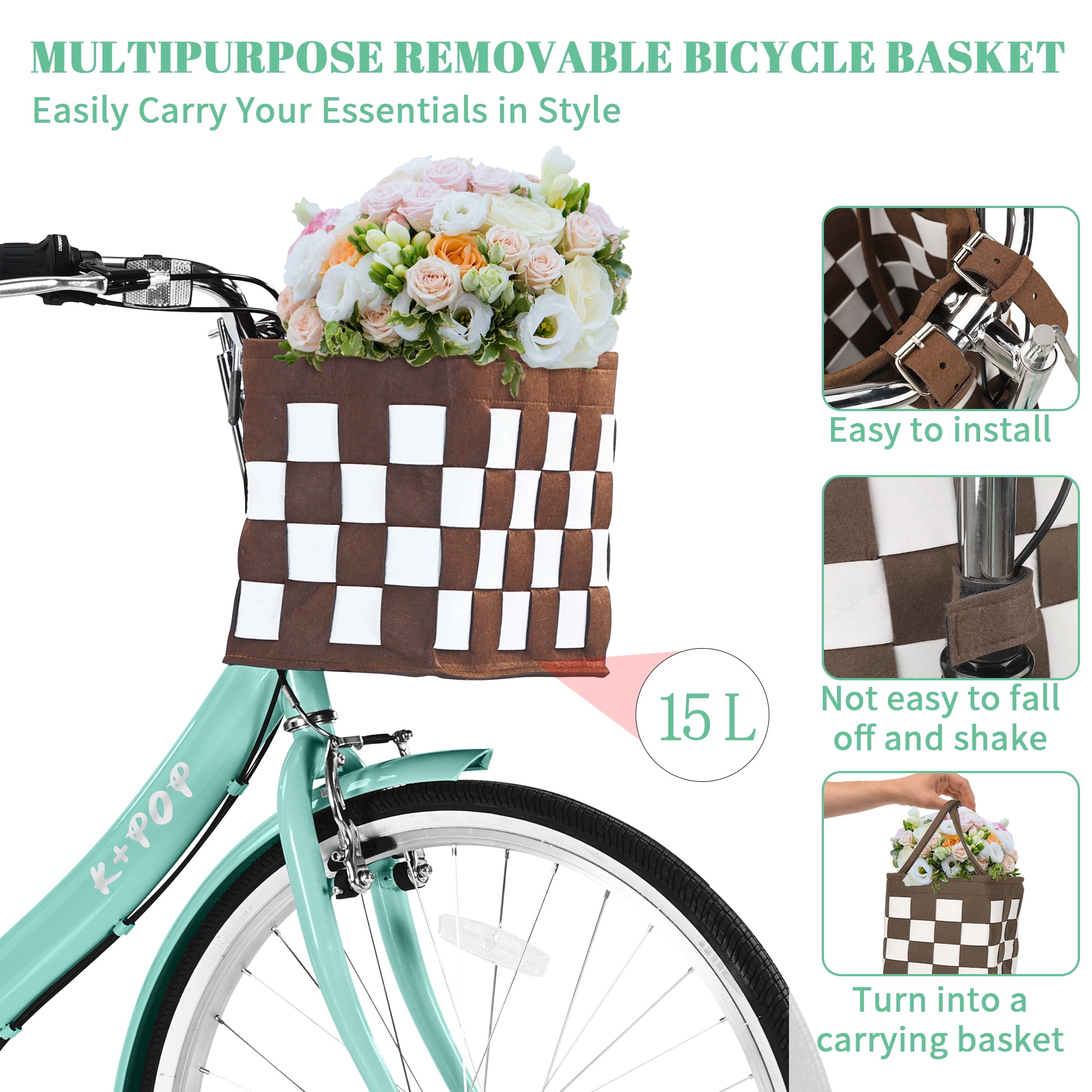 Bstjewey 24 in Folding Beach Cruiser Bike, 7 Speed Commuter Bicycle with Basket and Rear Rack (Green, 24 in) 8ajij