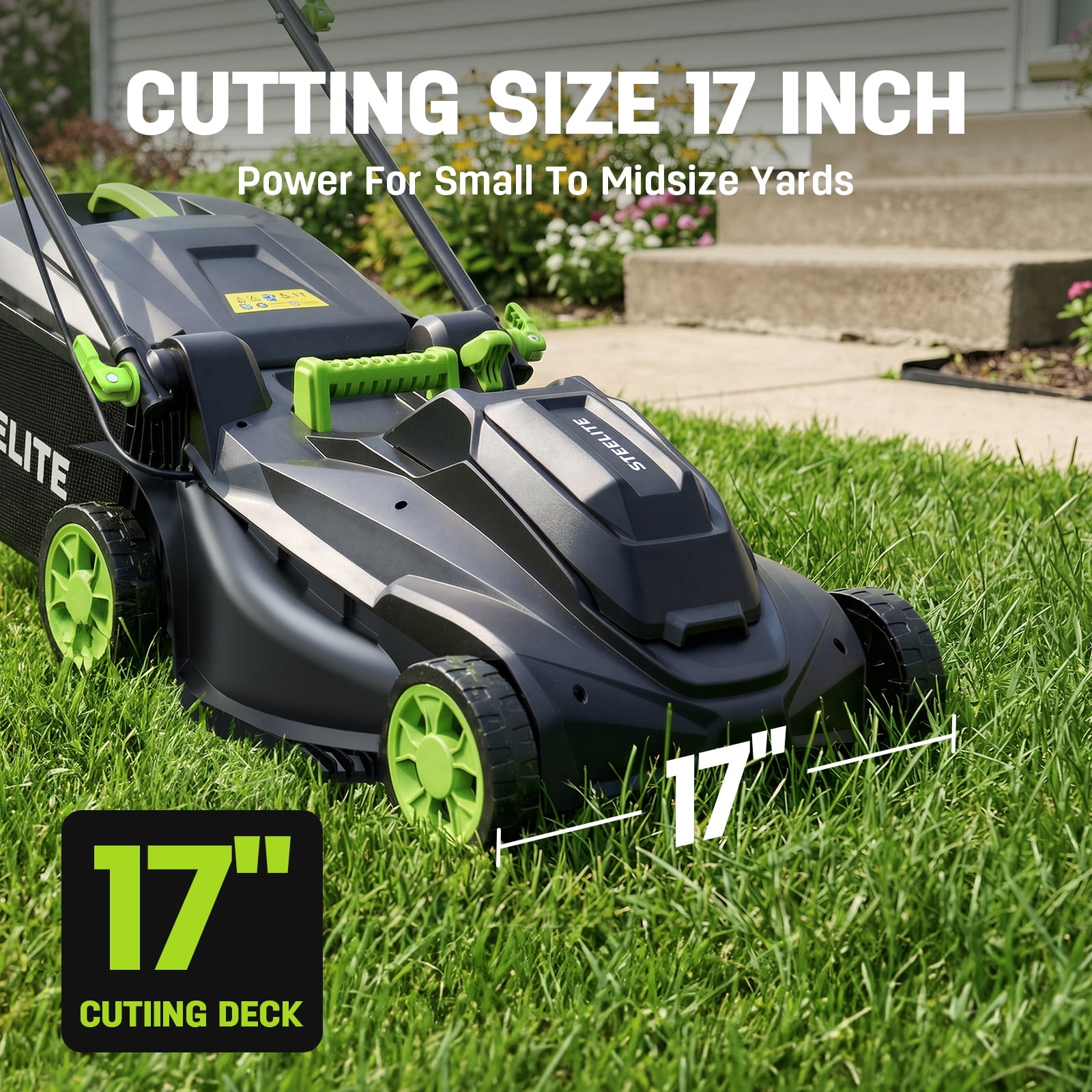 Steelite 17 in Cordless Electric Lawn Mower, Brushless Motor Walk-Behind Push Mower with 2-in-1 Mulching and Bagging (Green, 17 in) zhlpb