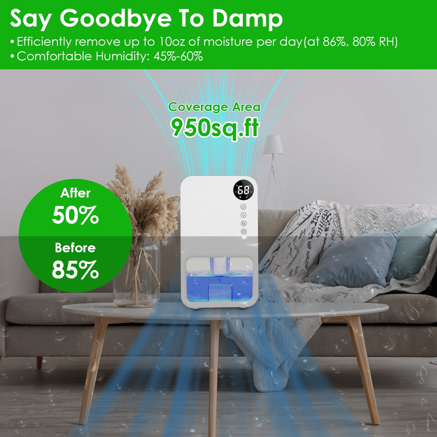 iMounTEK Portable Dehumidifier for Home, Quiet Small Room Moisture Remover with Auto Shut-Off and 7-Color LED (White, 37 fl oz) o4xcs