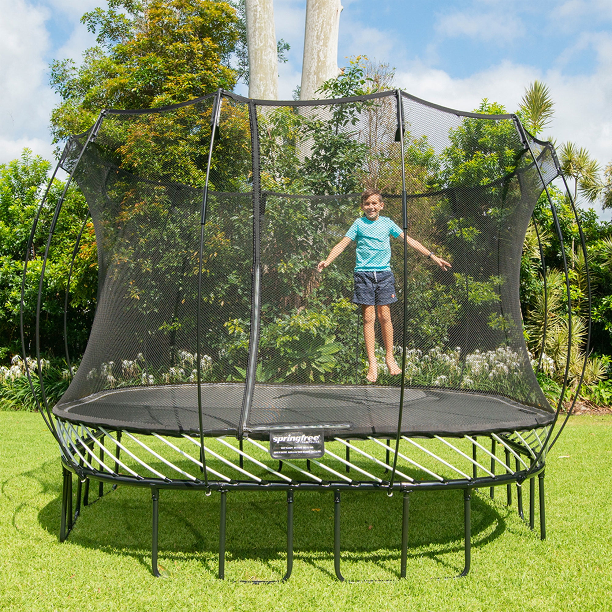 Springfree 11 Ft Large Square Backyard Trampoline with Safety Enclosure (Black, 11 ft) gulpb