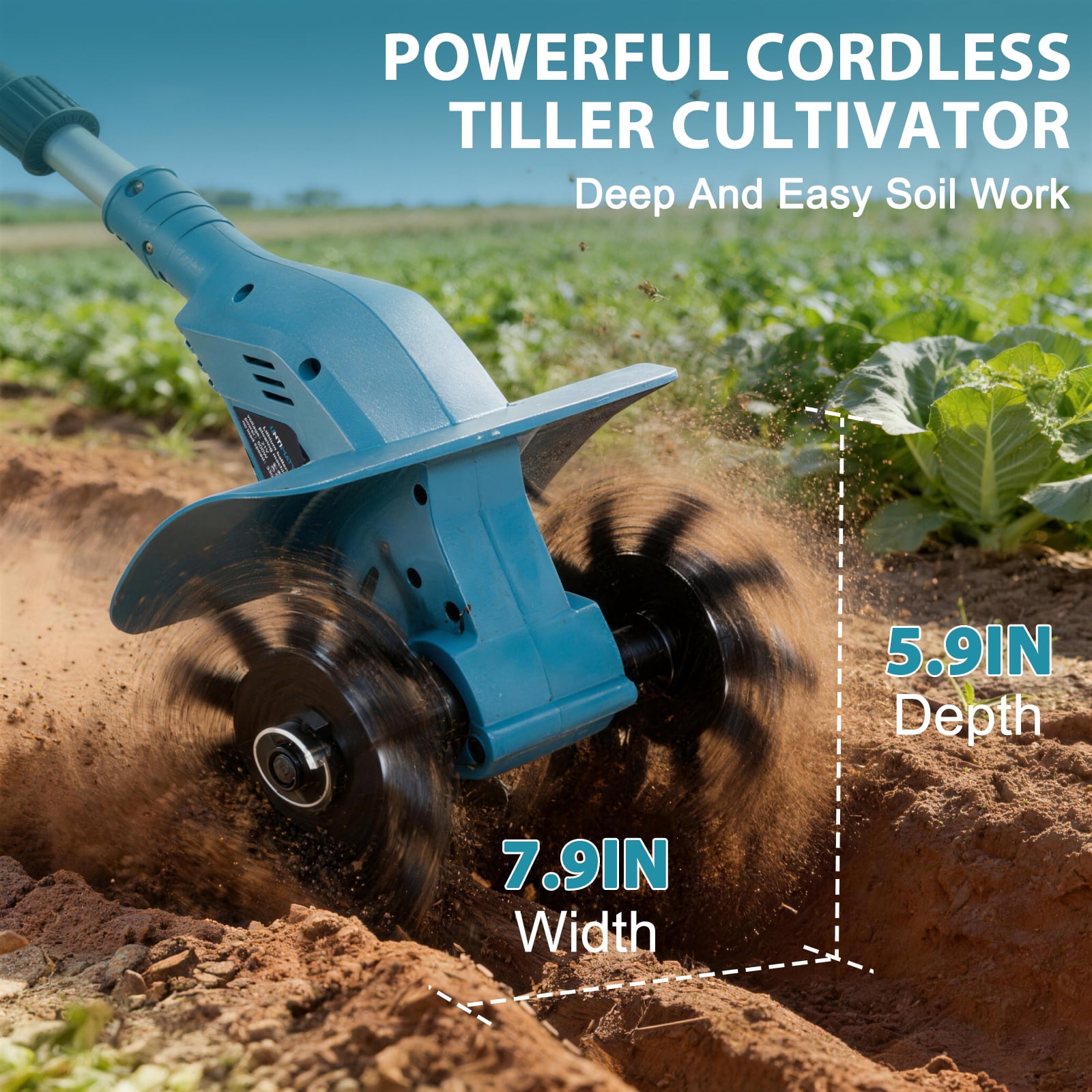 LZNIOZ Cordless Electric Garden Tiller Cultivator with Dual 4.0Ah Batteries (7.9 in Width, 5.9 in Depth) ftixh