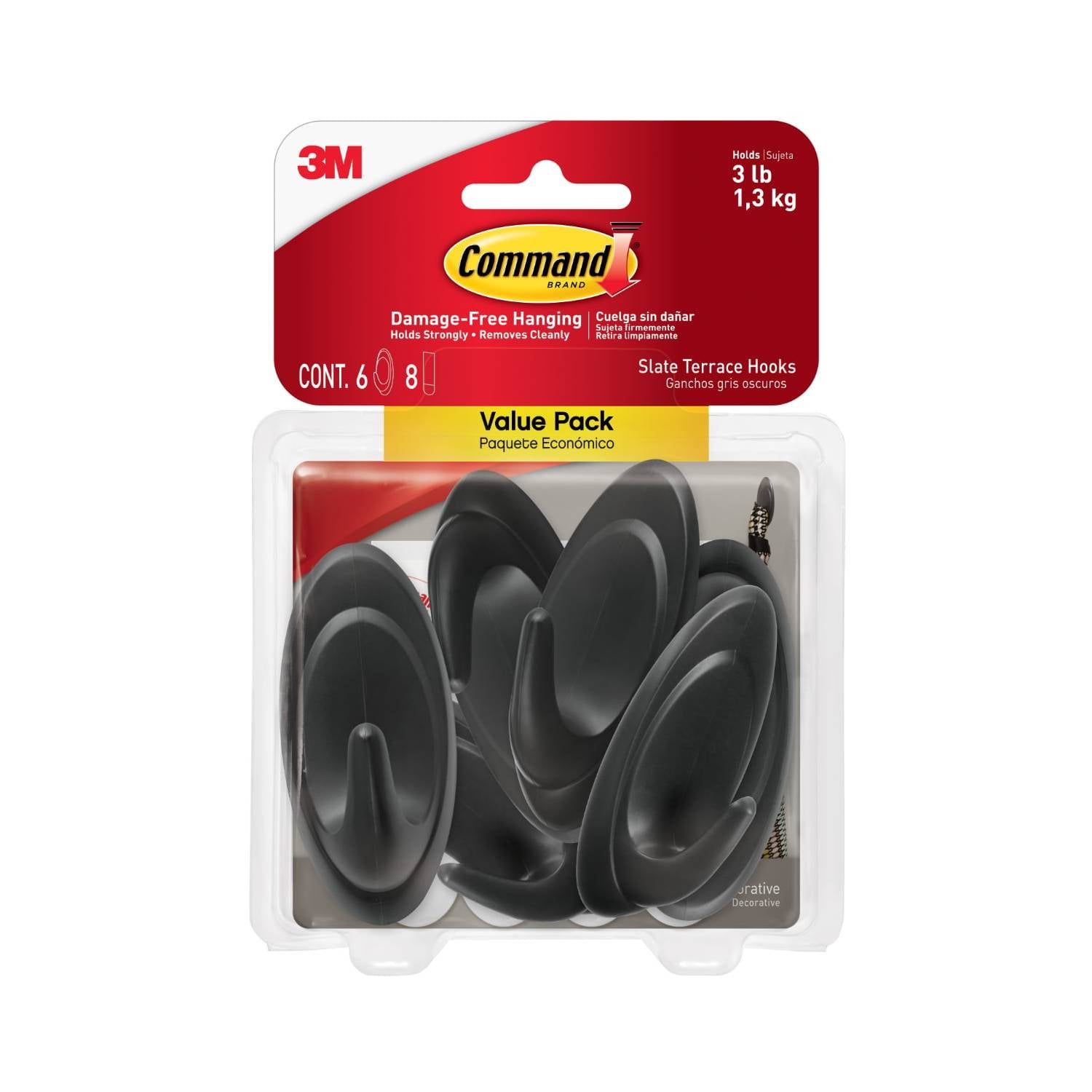 Command Medium Slate Terrace Wall Hooks (Black, 6 Pack) 5nvxz